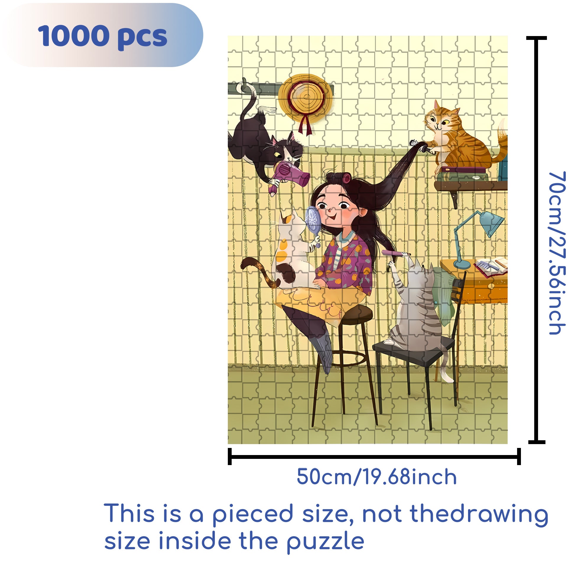 Blow Dry  My Hair 500pcs/1000pcs Jigsaw Puzzle, Scratch-Resistant, Interactive Family Game & Brain-Boosting DIY Decor, Perfect for Halloween, Christmas & New Year Gifts, Family Puzzle Game
