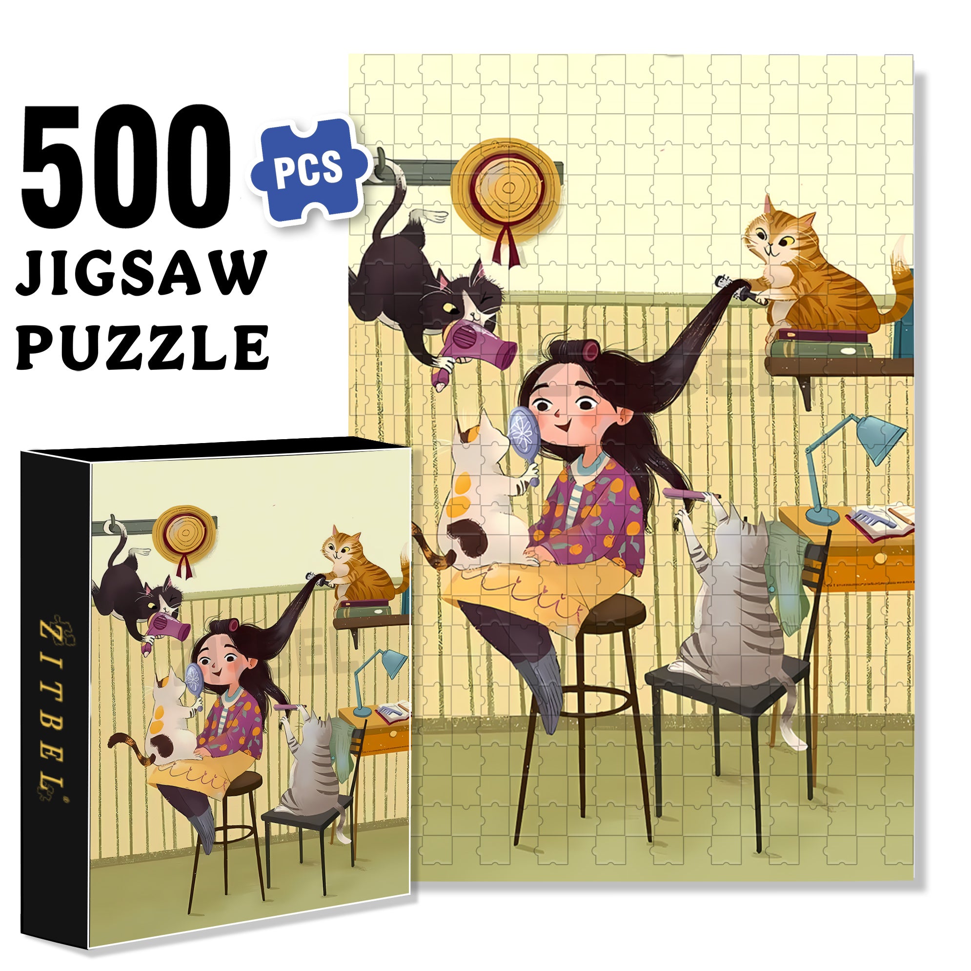 Blow Dry  My Hair 500pcs/1000pcs Jigsaw Puzzle, Scratch-Resistant, Interactive Family Game & Brain-Boosting DIY Decor, Perfect for Halloween, Christmas & New Year Gifts, Family Puzzle Game