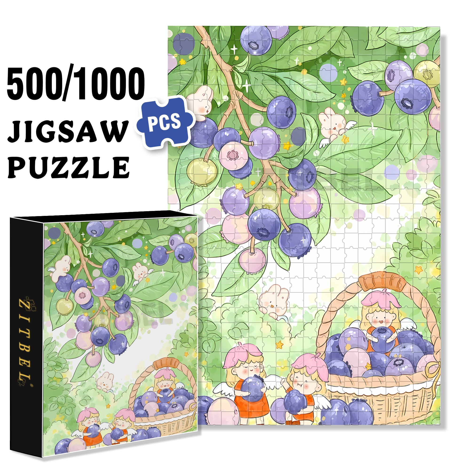 Blueberry Elf 500pcs/1000pcs Jigsaw Puzzle, Scratch-Resistant, Interactive Family Game & Brain-Boosting DIY Decor, Perfect for Halloween, Christmas & New Year Gifts, Family Puzzle Game