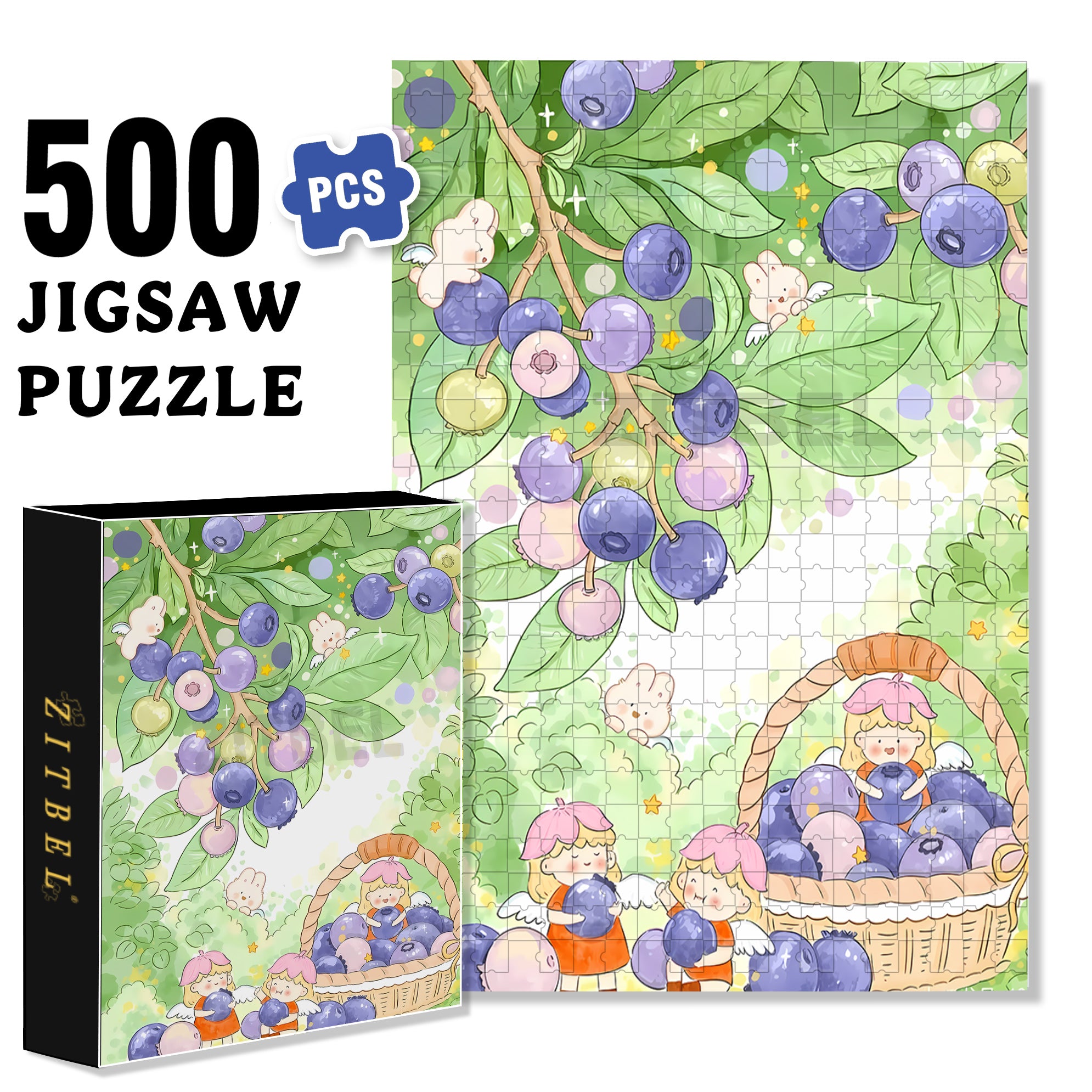 Blueberry Elf 500pcs/1000pcs Jigsaw Puzzle, Scratch-Resistant, Interactive Family Game & Brain-Boosting DIY Decor, Perfect for Halloween, Christmas & New Year Gifts, Family Puzzle Game