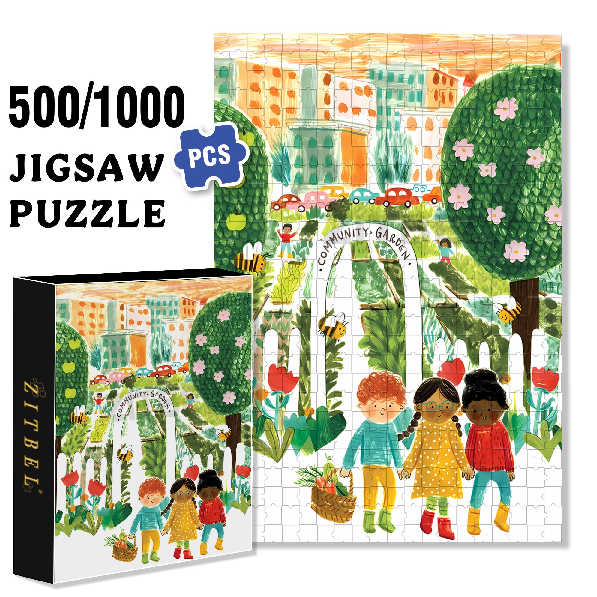 Community Garden 500pcs/1000pcs Jigsaw Puzzle, Scratch-Resistant, Interactive Family Game & Brain-Boosting DIY Decor, Perfect for Halloween, Christmas & New Year Gifts, Family Puzzle Game