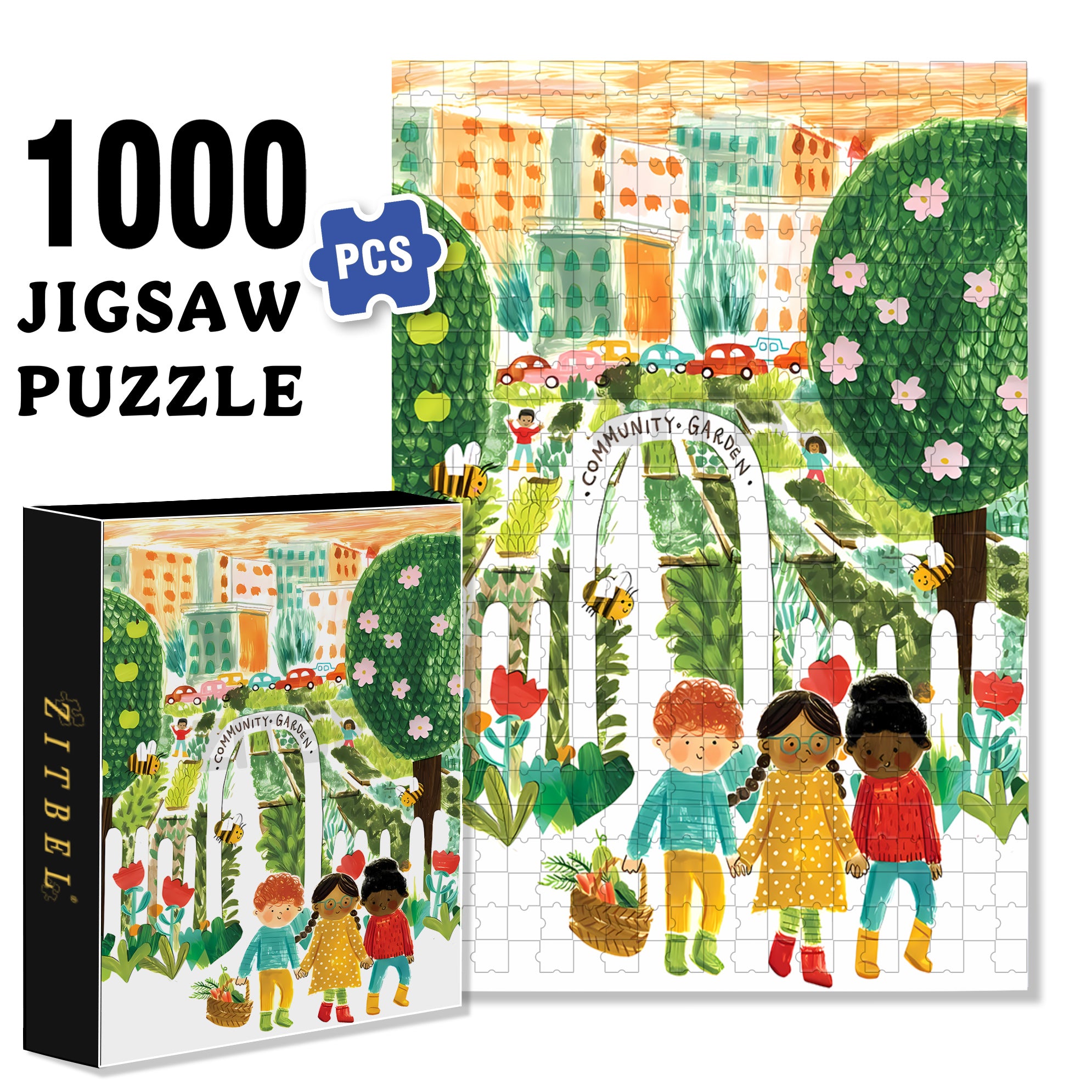 Community Garden 500pcs/1000pcs Jigsaw Puzzle, Scratch-Resistant, Interactive Family Game & Brain-Boosting DIY Decor, Perfect for Halloween, Christmas & New Year Gifts, Family Puzzle Game