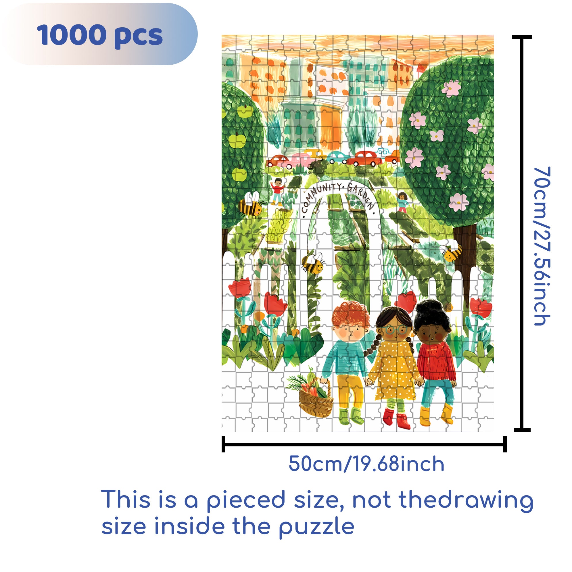 Community Garden 500pcs/1000pcs Jigsaw Puzzle, Scratch-Resistant, Interactive Family Game & Brain-Boosting DIY Decor, Perfect for Halloween, Christmas & New Year Gifts, Family Puzzle Game