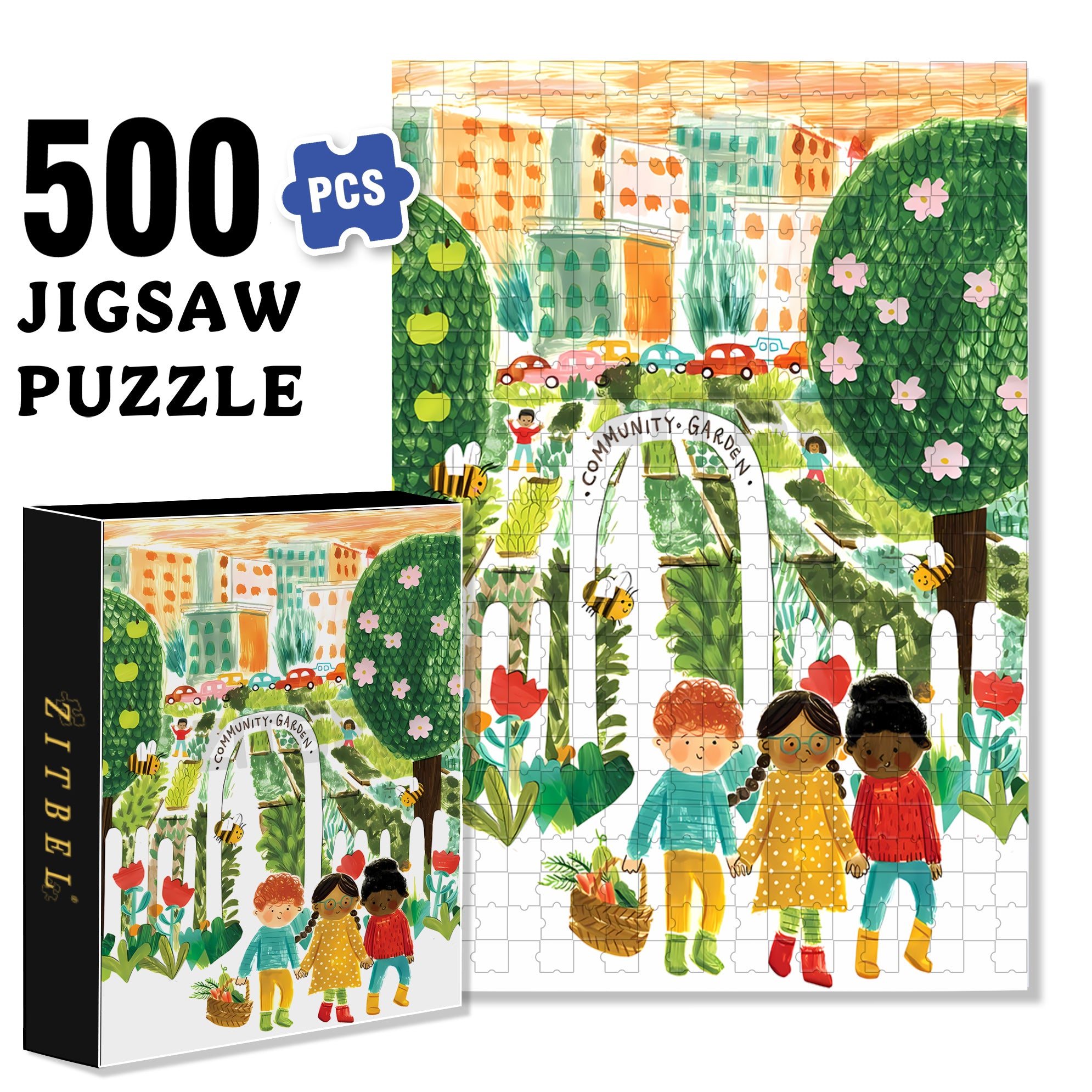 Community Garden 500pcs/1000pcs Jigsaw Puzzle, Scratch-Resistant, Interactive Family Game & Brain-Boosting DIY Decor, Perfect for Halloween, Christmas & New Year Gifts, Family Puzzle Game