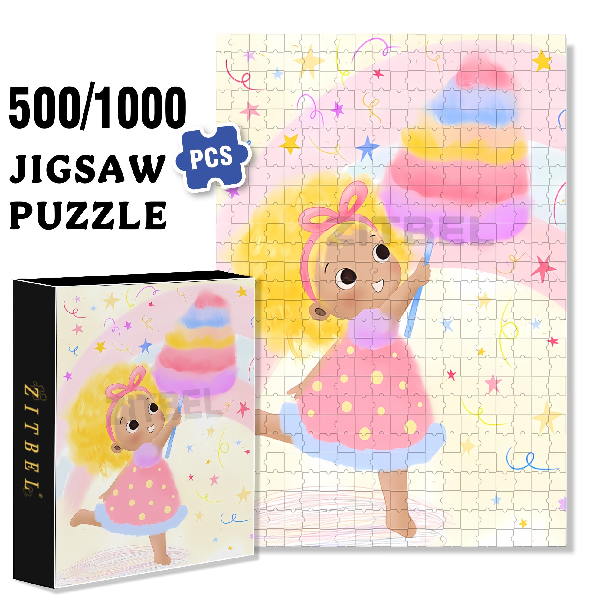 Cotton Candy 500pcs/1000pcs Jigsaw Puzzle, Scratch-Resistant, Interactive Family Game & Brain-Boosting DIY Decor, Perfect for Halloween, Christmas & New Year Gifts, Family Puzzle Game