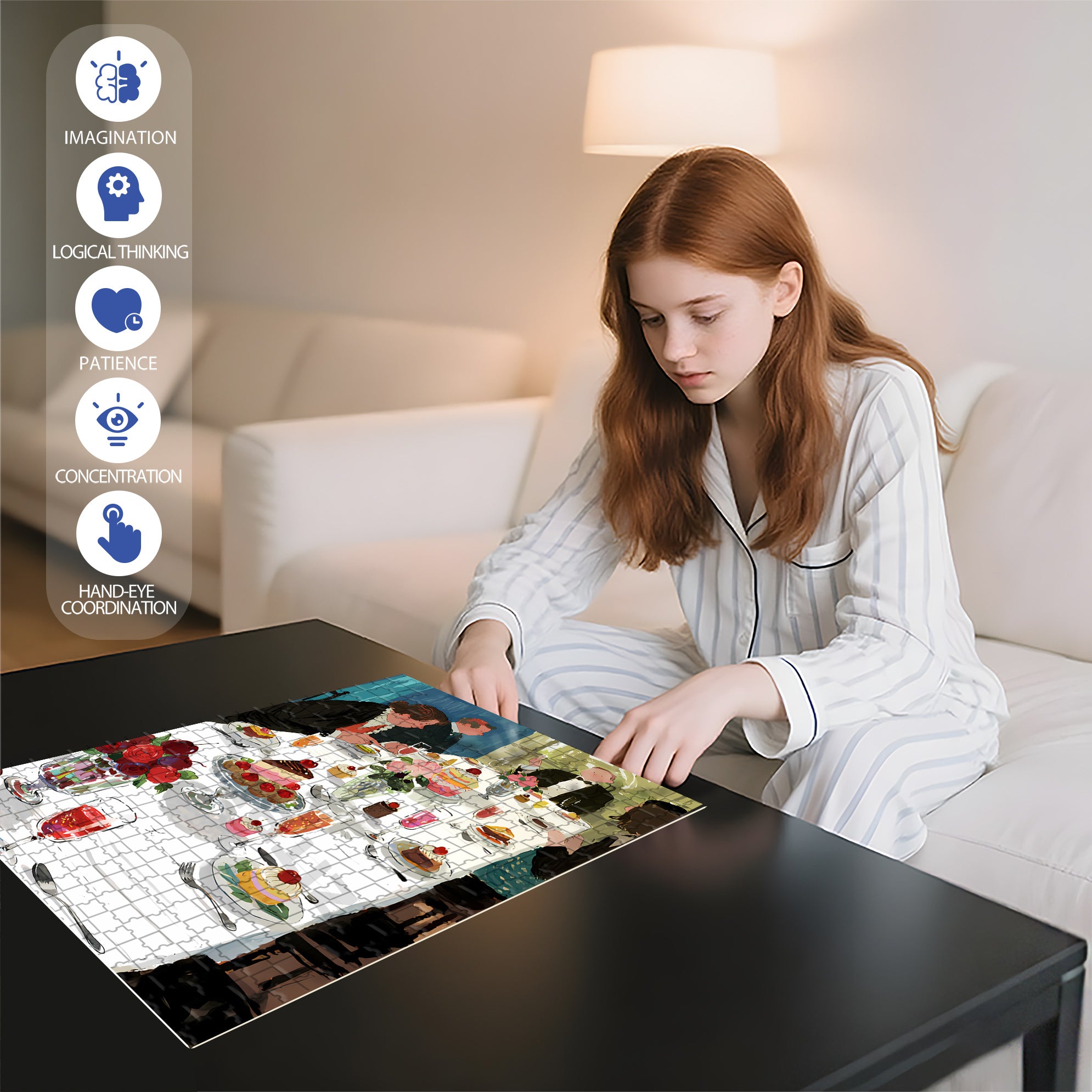 Dinner Party 500pcs/1000pcs Jigsaw Puzzle, Scratch-Resistant, Interactive Family Game & Brain-Boosting DIY Decor, Perfect for Halloween, Christmas & New Year Gifts, Family Puzzle Game