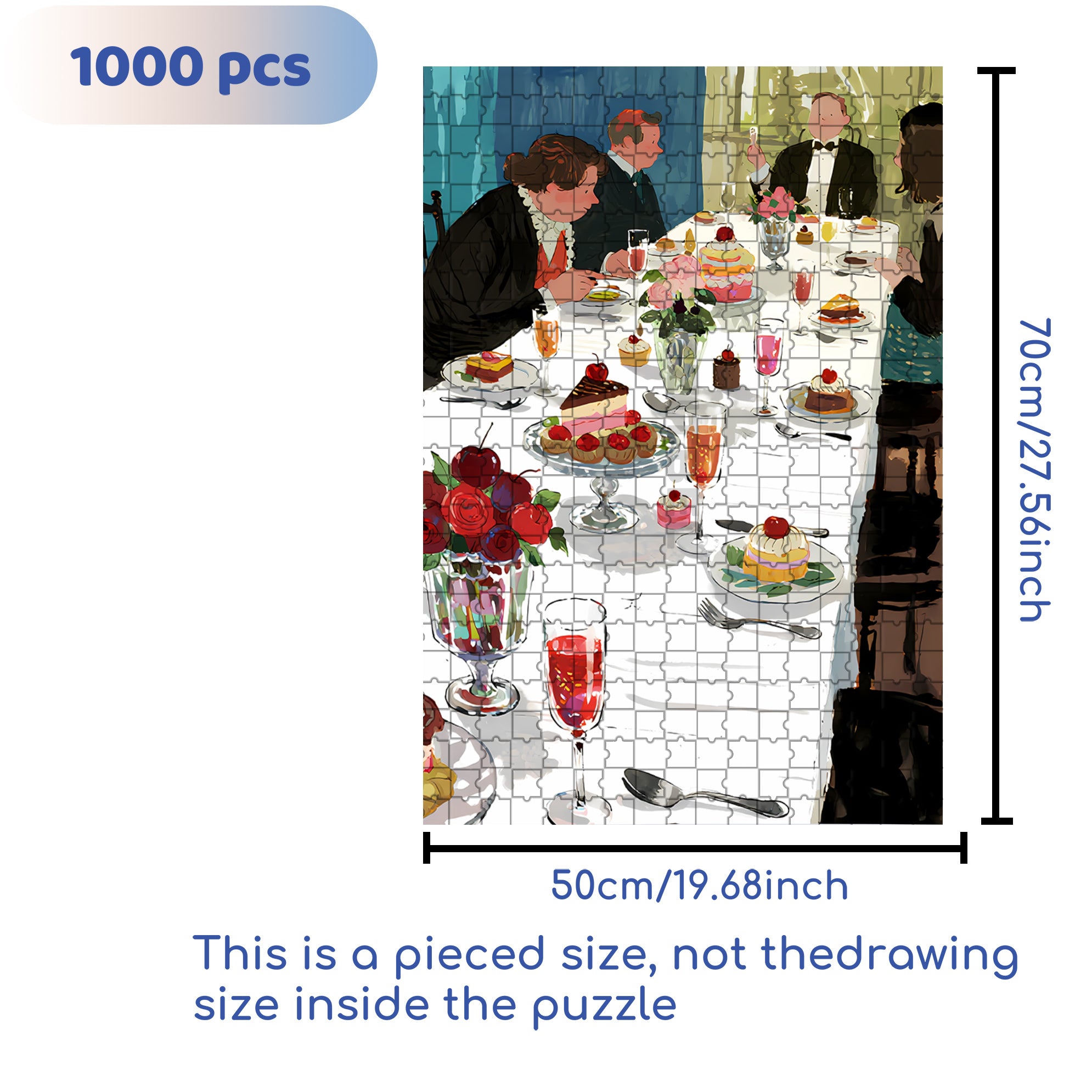 Dinner Party 500pcs/1000pcs Jigsaw Puzzle, Scratch-Resistant, Interactive Family Game & Brain-Boosting DIY Decor, Perfect for Halloween, Christmas & New Year Gifts, Family Puzzle Game