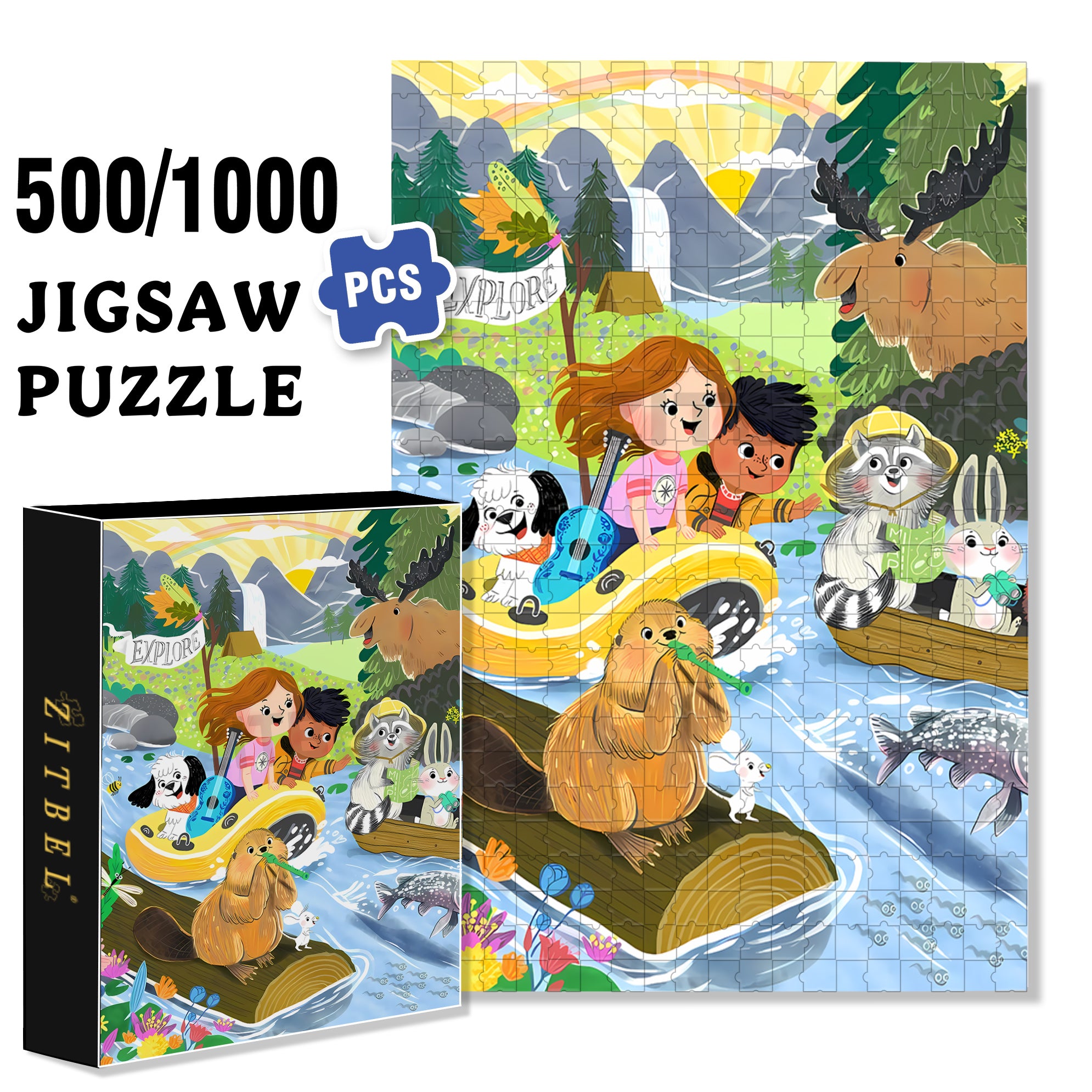 Downstream 500pcs/1000pcs Jigsaw Puzzle, Scratch-Resistant, Interactive Family Game & Brain-Boosting DIY Decor, Perfect for Halloween, Christmas & New Year Gifts, Family Puzzle Game
