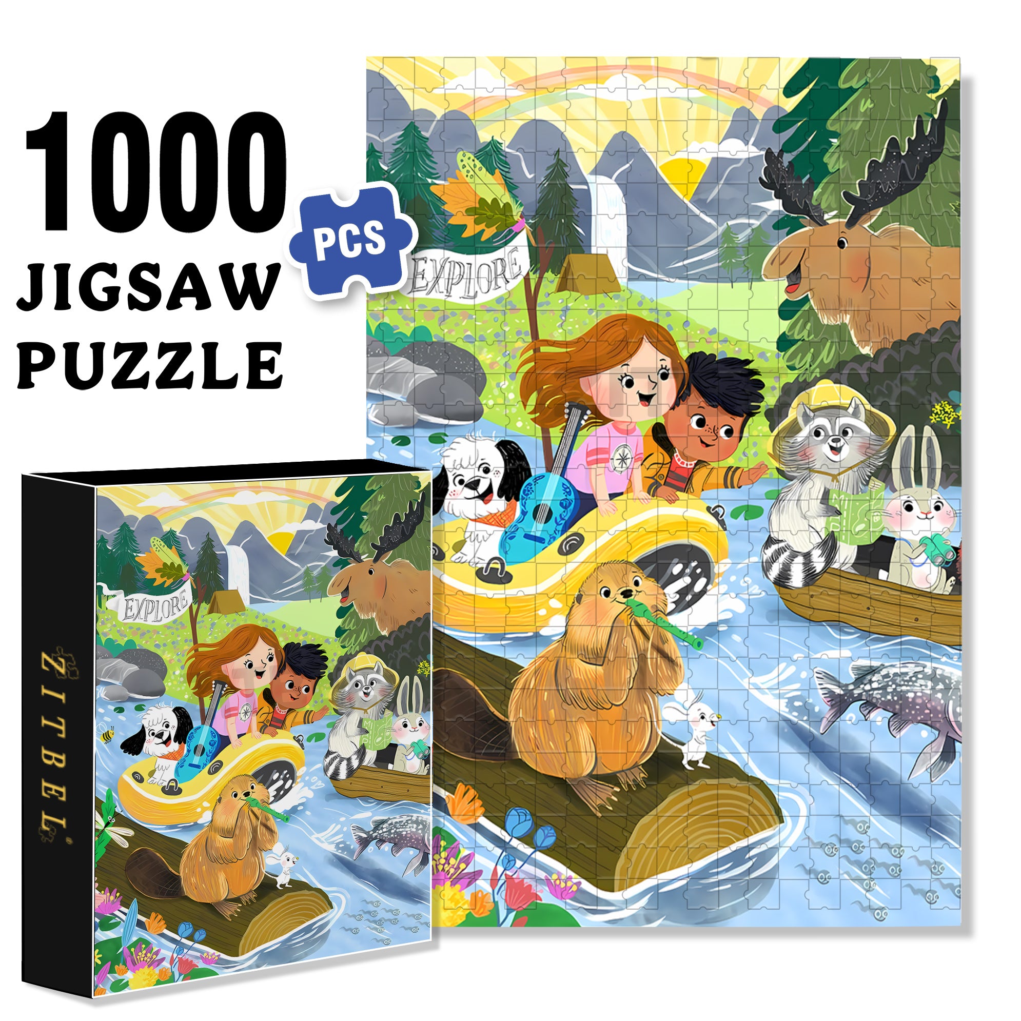 Downstream 500pcs/1000pcs Jigsaw Puzzle, Scratch-Resistant, Interactive Family Game & Brain-Boosting DIY Decor, Perfect for Halloween, Christmas & New Year Gifts, Family Puzzle Game