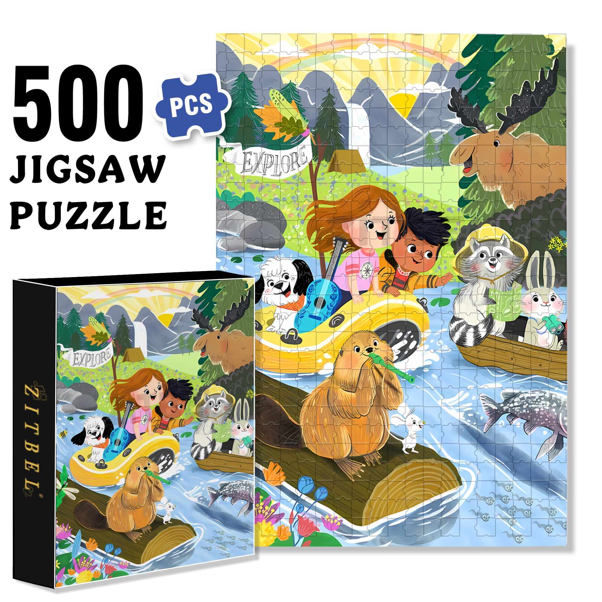 Downstream 500pcs/1000pcs Jigsaw Puzzle, Scratch-Resistant, Interactive Family Game & Brain-Boosting DIY Decor, Perfect for Halloween, Christmas & New Year Gifts, Family Puzzle Game