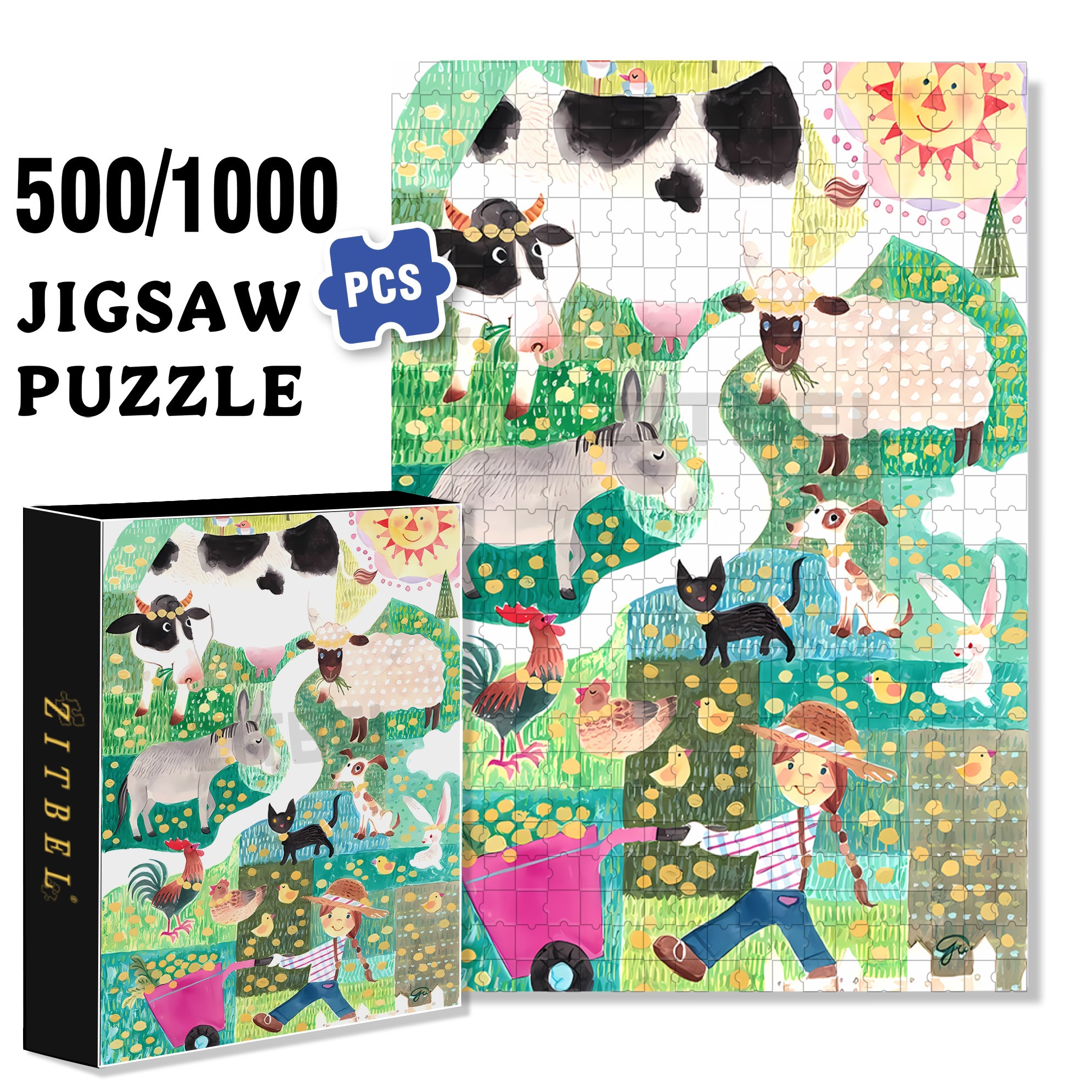 Farm Animals 500pcs/1000pcs Jigsaw Puzzle, Scratch-Resistant, Interactive Family Game & Brain-Boosting DIY Decor, Perfect for Halloween, Christmas & New Year Gifts, Family Puzzle Game