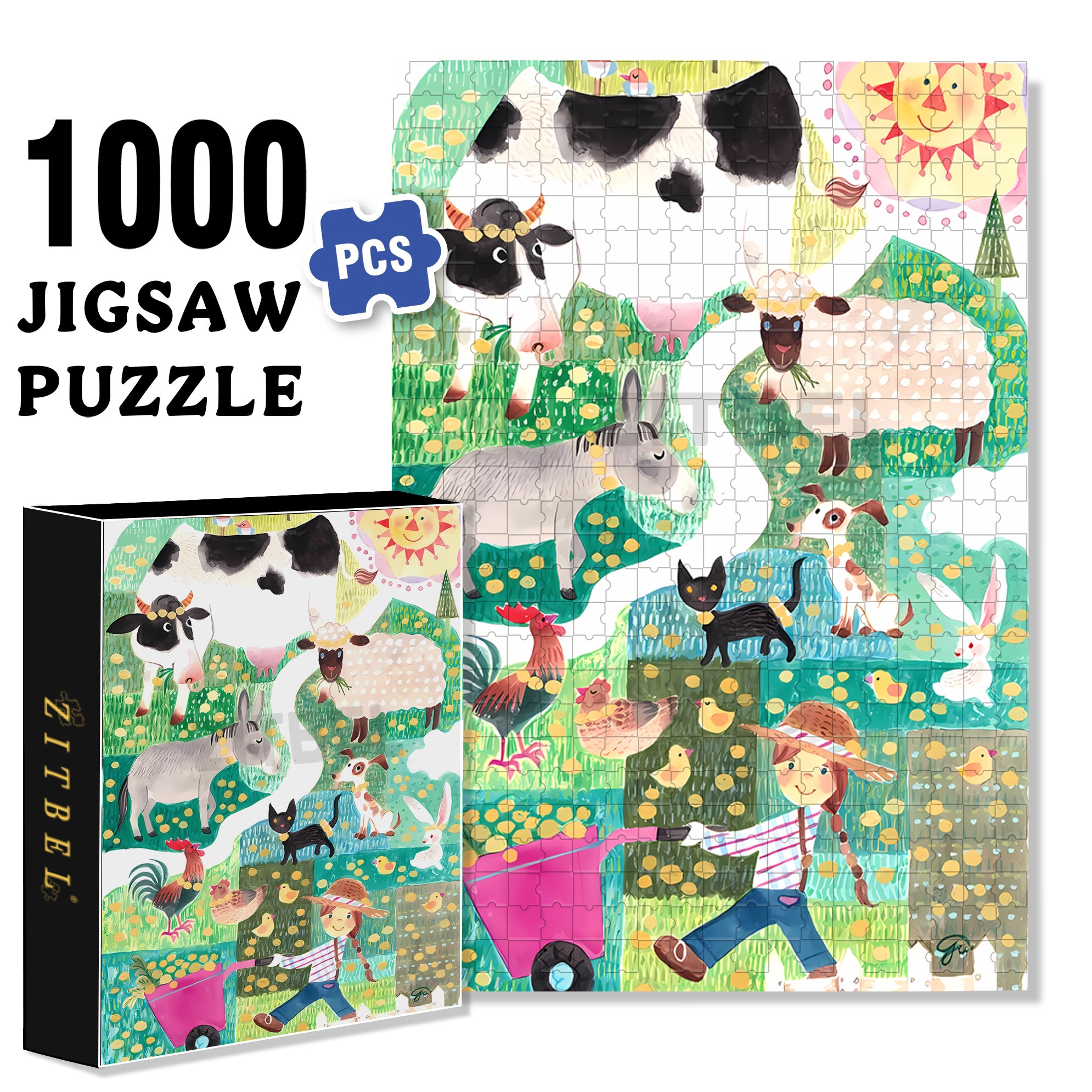 Farm Animals 500pcs/1000pcs Jigsaw Puzzle, Scratch-Resistant, Interactive Family Game & Brain-Boosting DIY Decor, Perfect for Halloween, Christmas & New Year Gifts, Family Puzzle Game