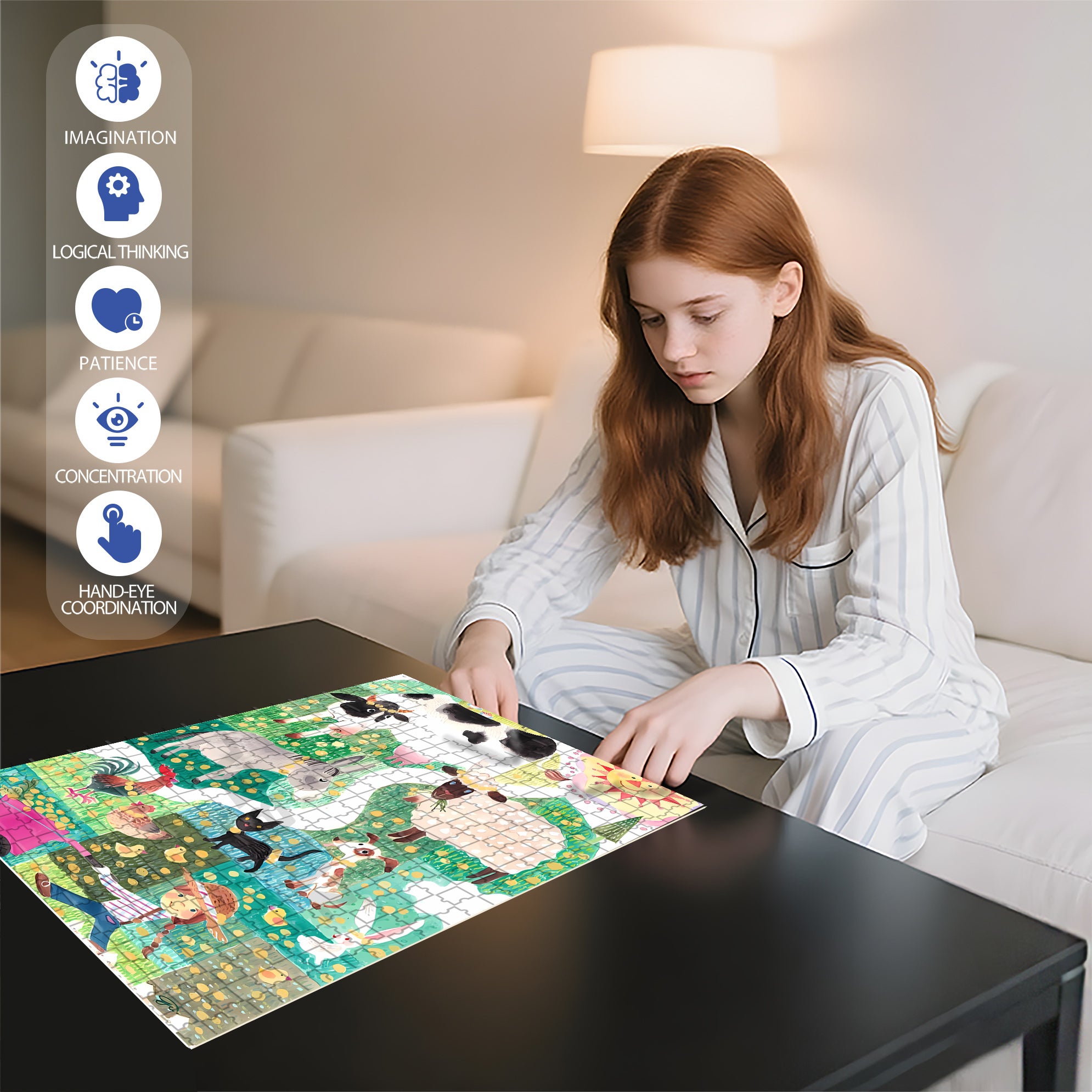 Farm Animals 500pcs/1000pcs Jigsaw Puzzle, Scratch-Resistant, Interactive Family Game & Brain-Boosting DIY Decor, Perfect for Halloween, Christmas & New Year Gifts, Family Puzzle Game