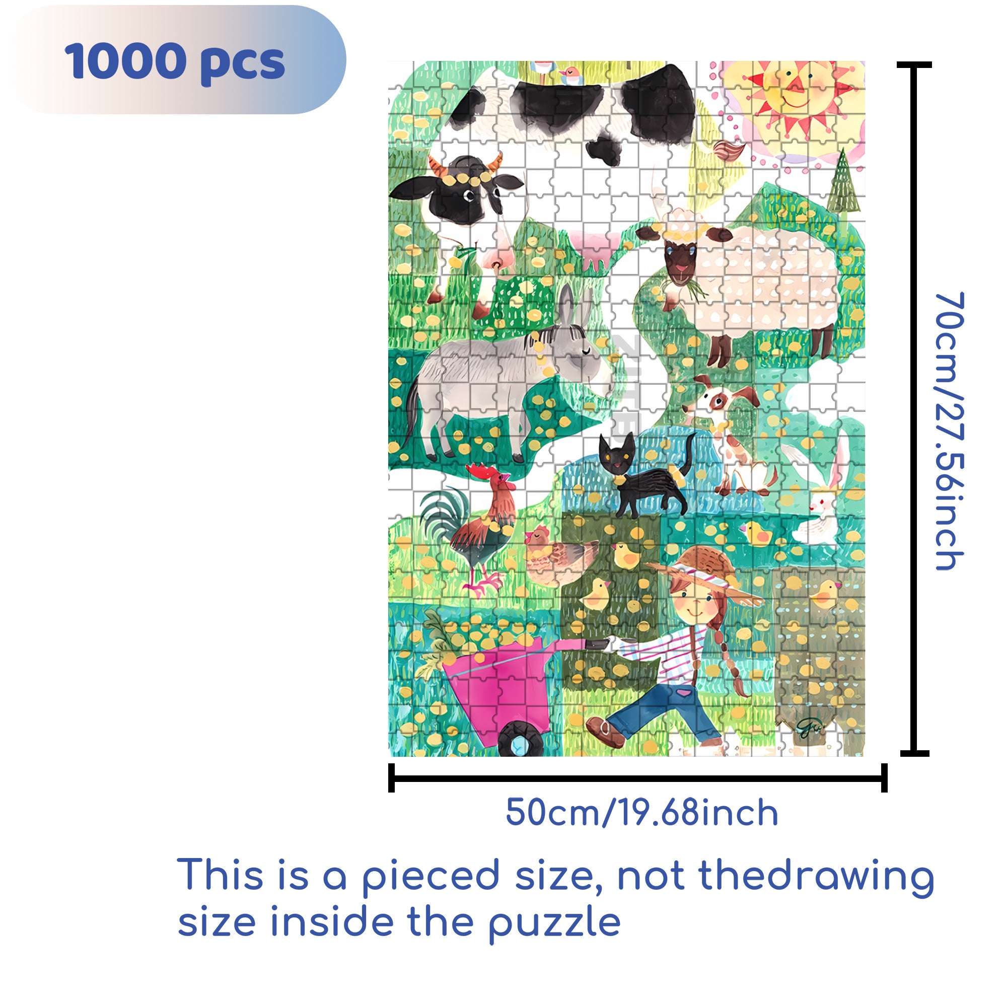 Farm Animals 500pcs/1000pcs Jigsaw Puzzle, Scratch-Resistant, Interactive Family Game & Brain-Boosting DIY Decor, Perfect for Halloween, Christmas & New Year Gifts, Family Puzzle Game