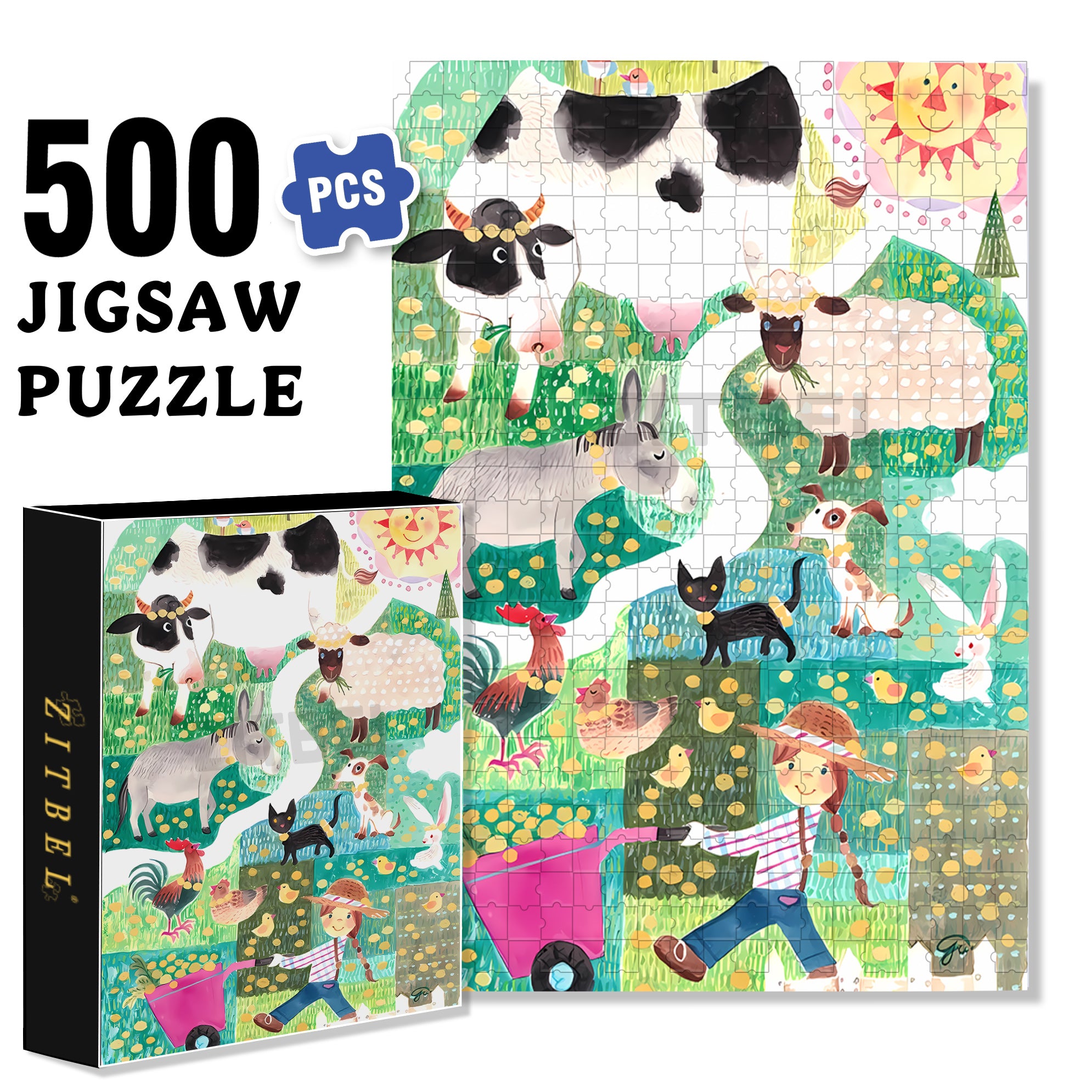 Farm Animals 500pcs/1000pcs Jigsaw Puzzle, Scratch-Resistant, Interactive Family Game & Brain-Boosting DIY Decor, Perfect for Halloween, Christmas & New Year Gifts, Family Puzzle Game