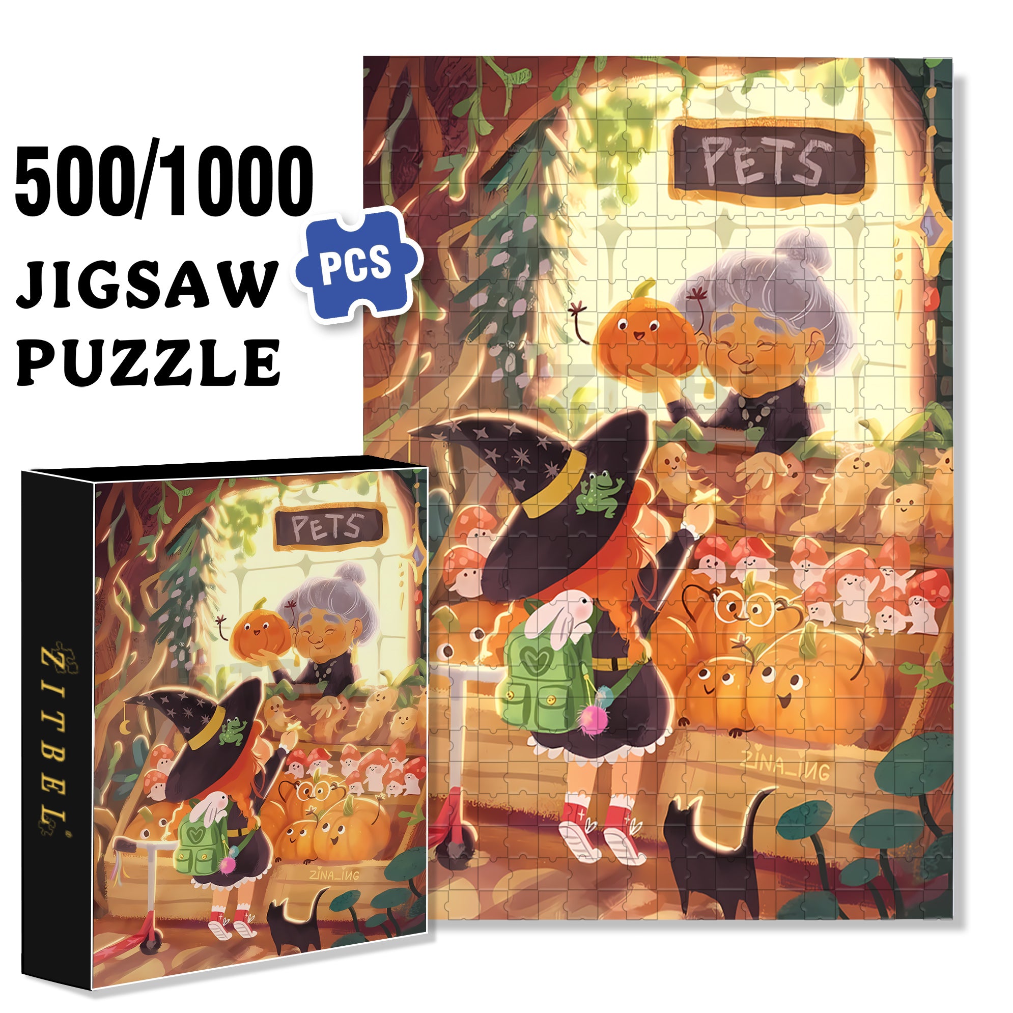 Hallothanks 500pcs/1000pcs Jigsaw Puzzle, Scratch-Resistant, Interactive Family Game & Brain-Boosting DIY Decor, Perfect for Halloween, Christmas & New Year Gifts, Family Puzzle Game
