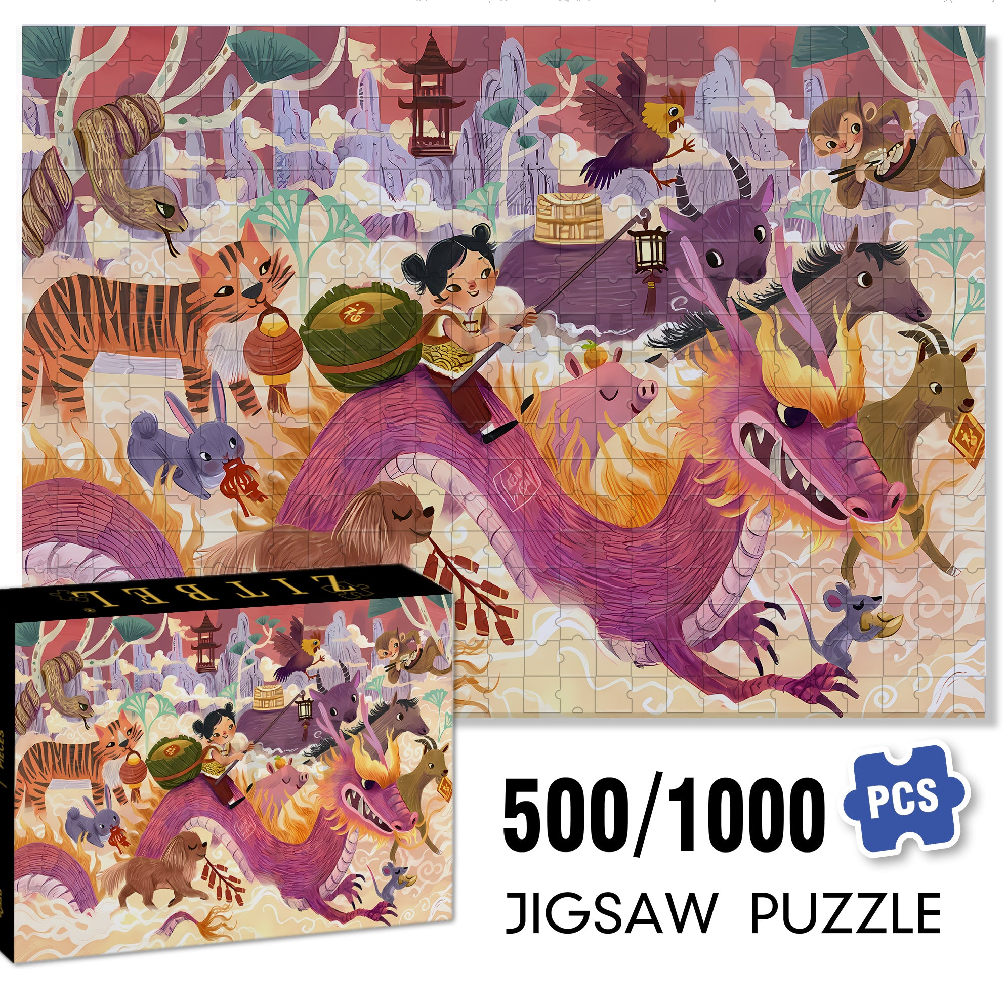 Happy Chinese New Year 500pcs/1000pcs Jigsaw Puzzle, Scratch-Resistant, Interactive Family Game & Brain-Boosting DIY Decor, Perfect for Halloween, Christmas & New Year Gifts, Family Puzzle Game