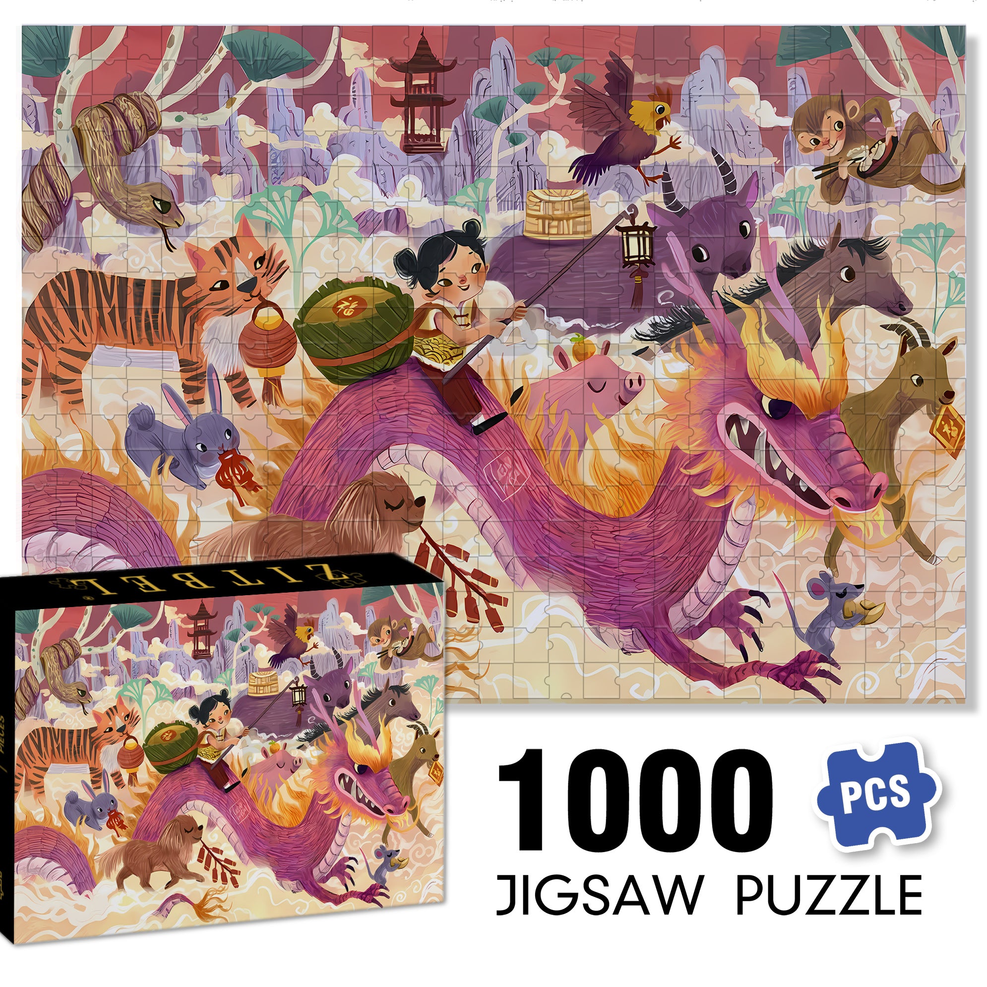 Happy Chinese New Year 500pcs/1000pcs Jigsaw Puzzle, Scratch-Resistant, Interactive Family Game & Brain-Boosting DIY Decor, Perfect for Halloween, Christmas & New Year Gifts, Family Puzzle Game