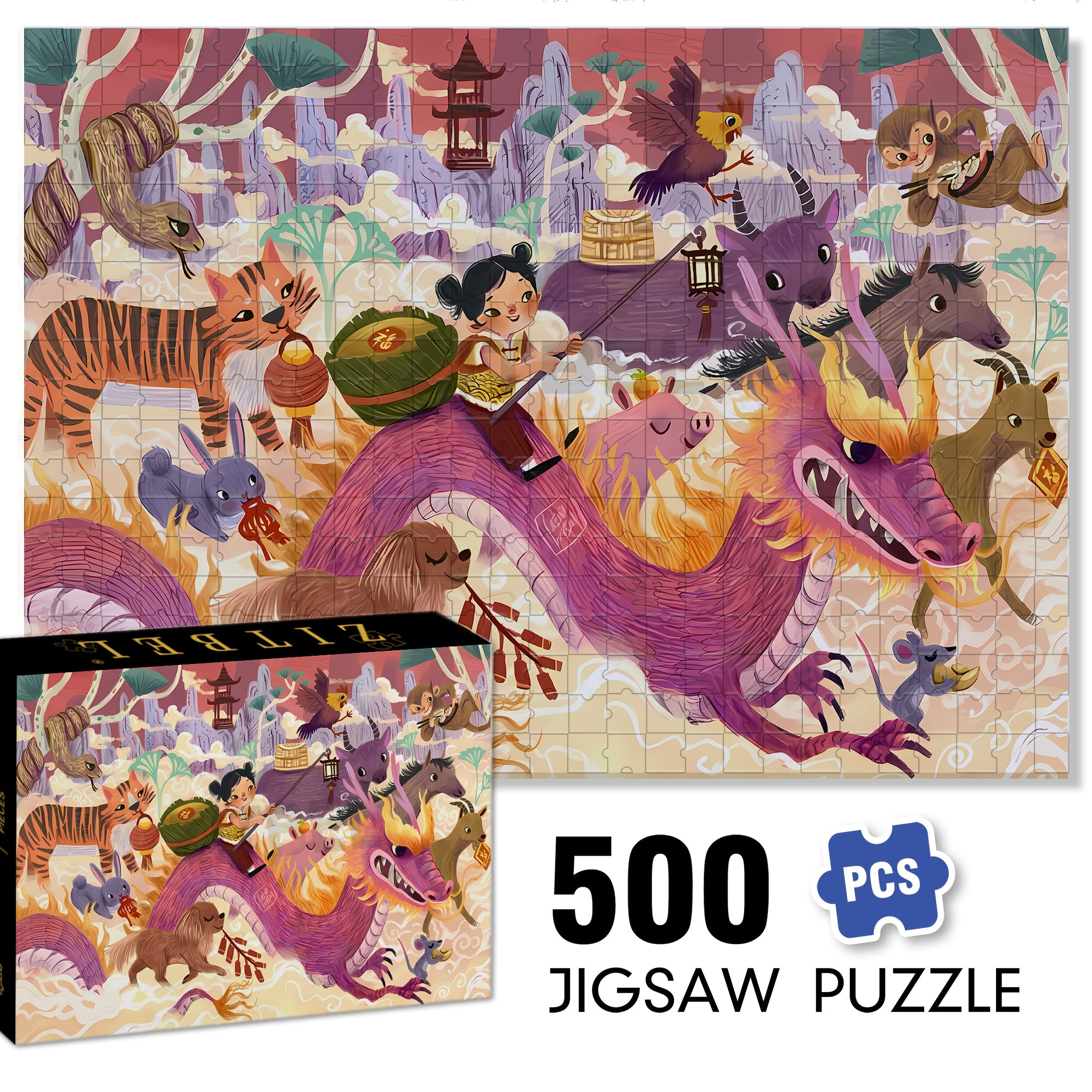 Happy Chinese New Year 500pcs/1000pcs Jigsaw Puzzle, Scratch-Resistant, Interactive Family Game & Brain-Boosting DIY Decor, Perfect for Halloween, Christmas & New Year Gifts, Family Puzzle Game