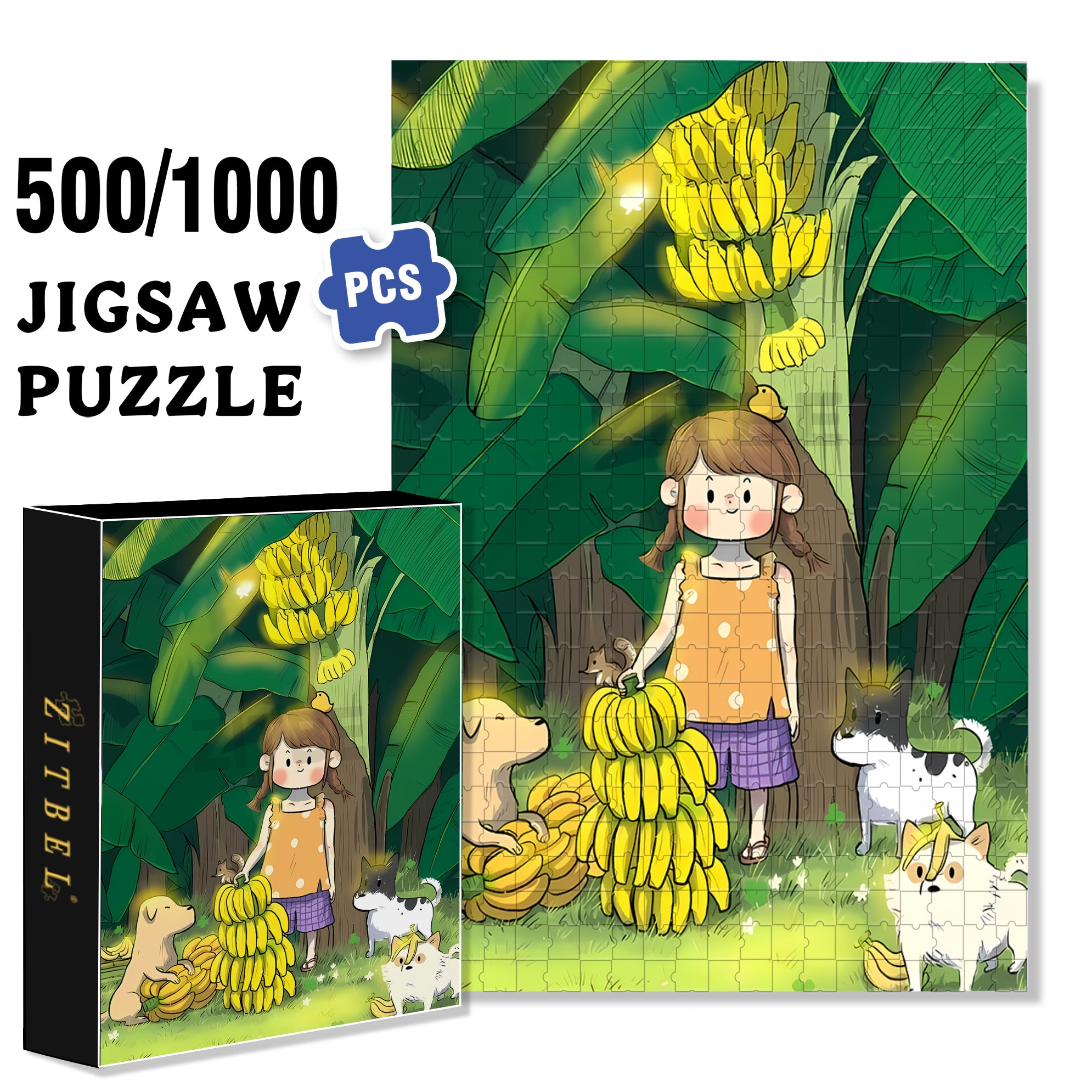 I Love Bananas 500pcs/1000pcs Jigsaw Puzzle, Scratch-Resistant, Interactive Family Game & Brain-Boosting DIY Decor, Perfect for Halloween, Christmas & New Year Gifts, Family Puzzle Game