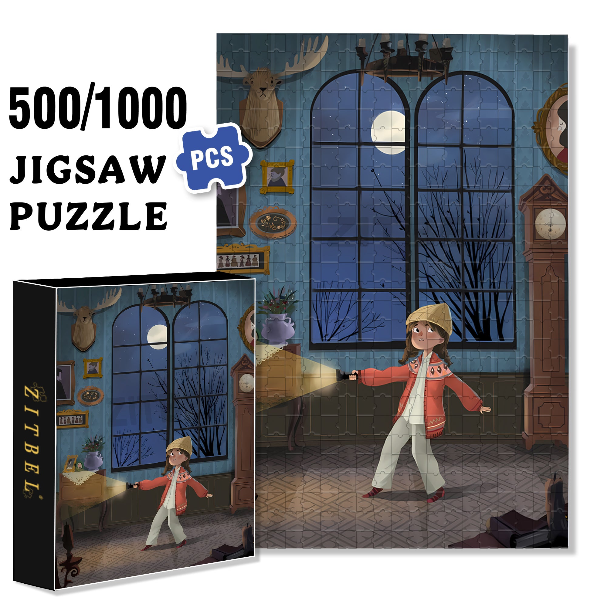 In The Dark 500pcs/1000pcs Jigsaw Puzzle, Scratch-Resistant, Interactive Family Game & Brain-Boosting DIY Decor, Perfect for Halloween, Christmas & New Year Gifts, Family Puzzle Game