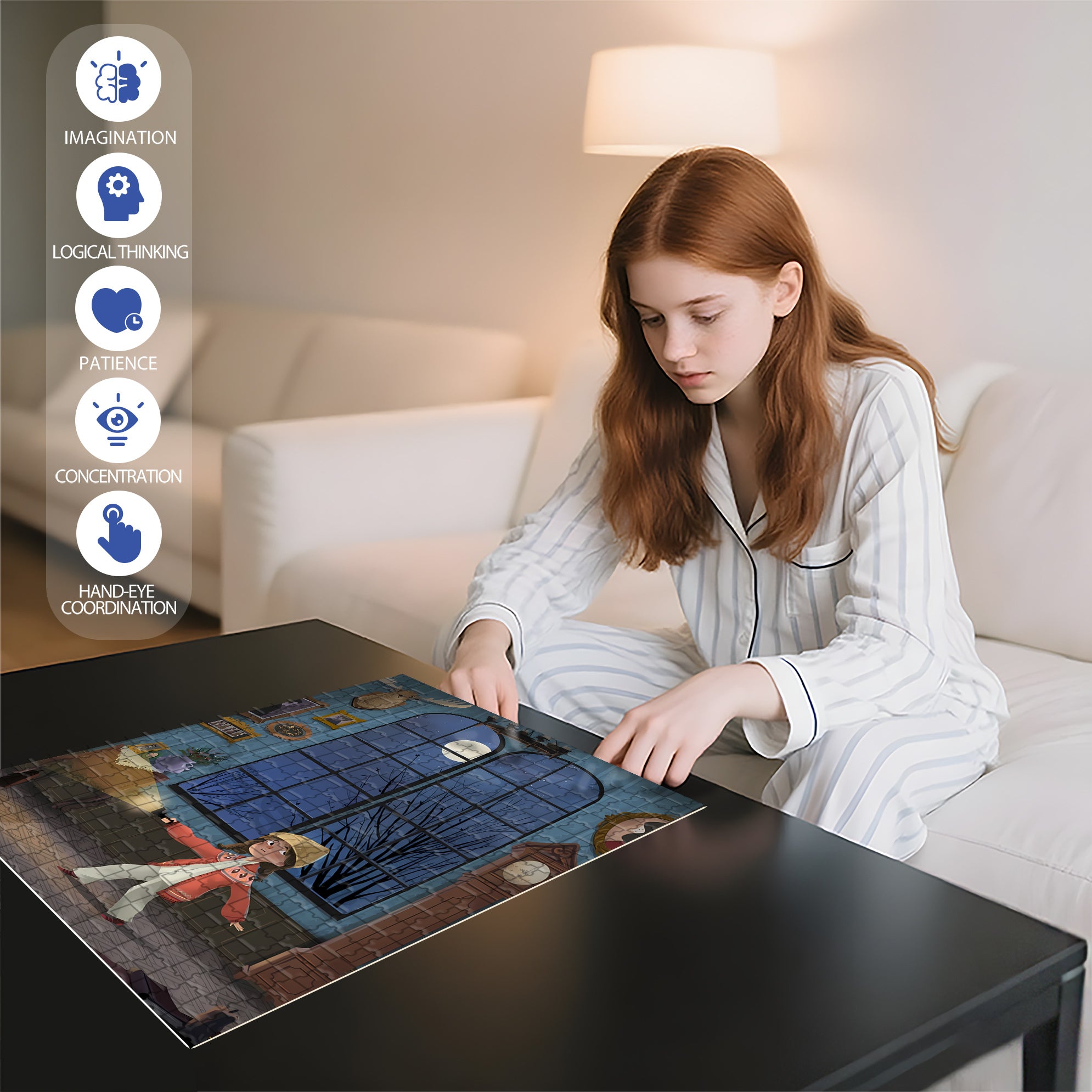 In The Dark 500pcs/1000pcs Jigsaw Puzzle, Scratch-Resistant, Interactive Family Game & Brain-Boosting DIY Decor, Perfect for Halloween, Christmas & New Year Gifts, Family Puzzle Game