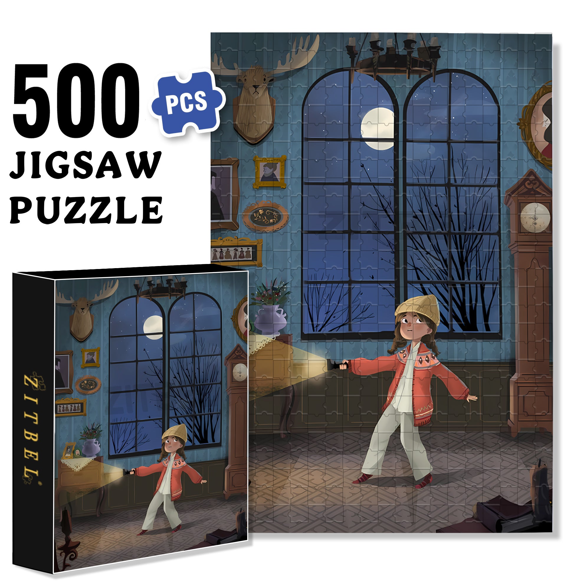In The Dark 500pcs/1000pcs Jigsaw Puzzle, Scratch-Resistant, Interactive Family Game & Brain-Boosting DIY Decor, Perfect for Halloween, Christmas & New Year Gifts, Family Puzzle Game