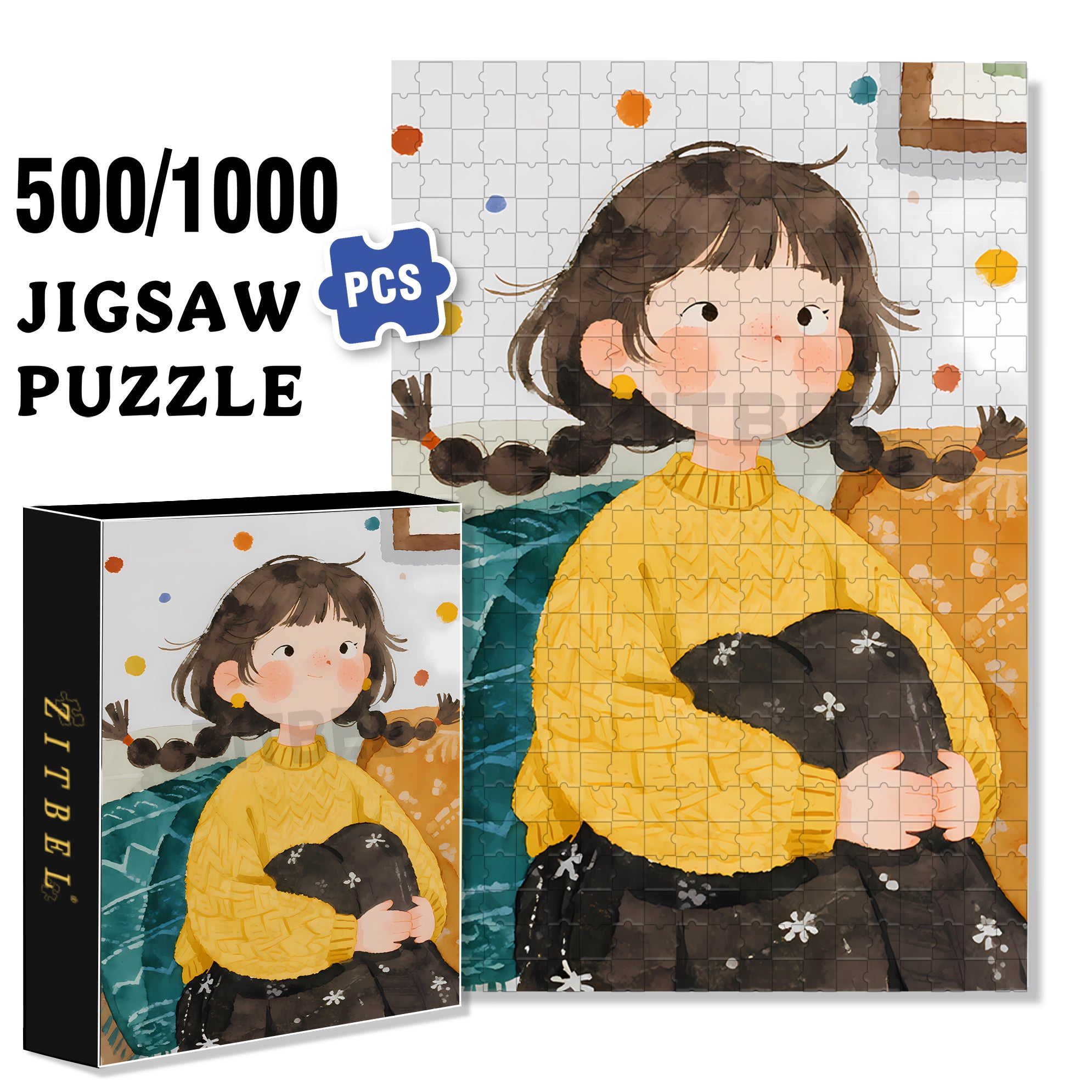 Lovely Twintails 500pcs/1000pcs Jigsaw Puzzle, Scratch-Resistant, Interactive Family Game & Brain-Boosting DIY Decor, Perfect for Halloween, Christmas & New Year Gifts, Family Puzzle Game