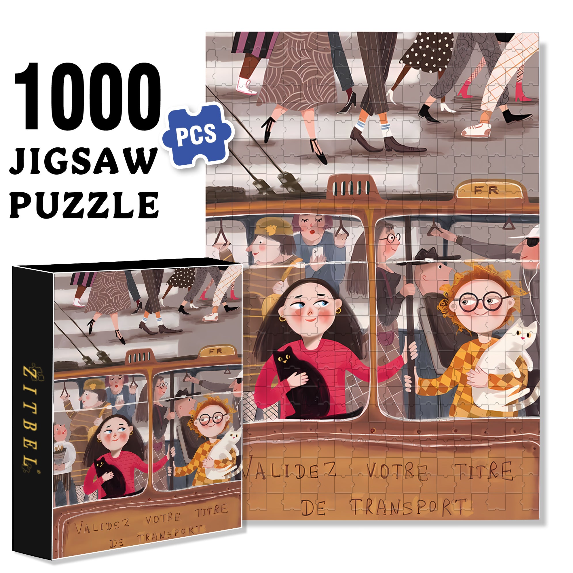 On The Bus 500pcs/1000pcs Jigsaw Puzzle, Scratch-Resistant, Interactive Family Game & Brain-Boosting DIY Decor, Perfect for Halloween, Christmas & New Year Gifts, Family Puzzle Game