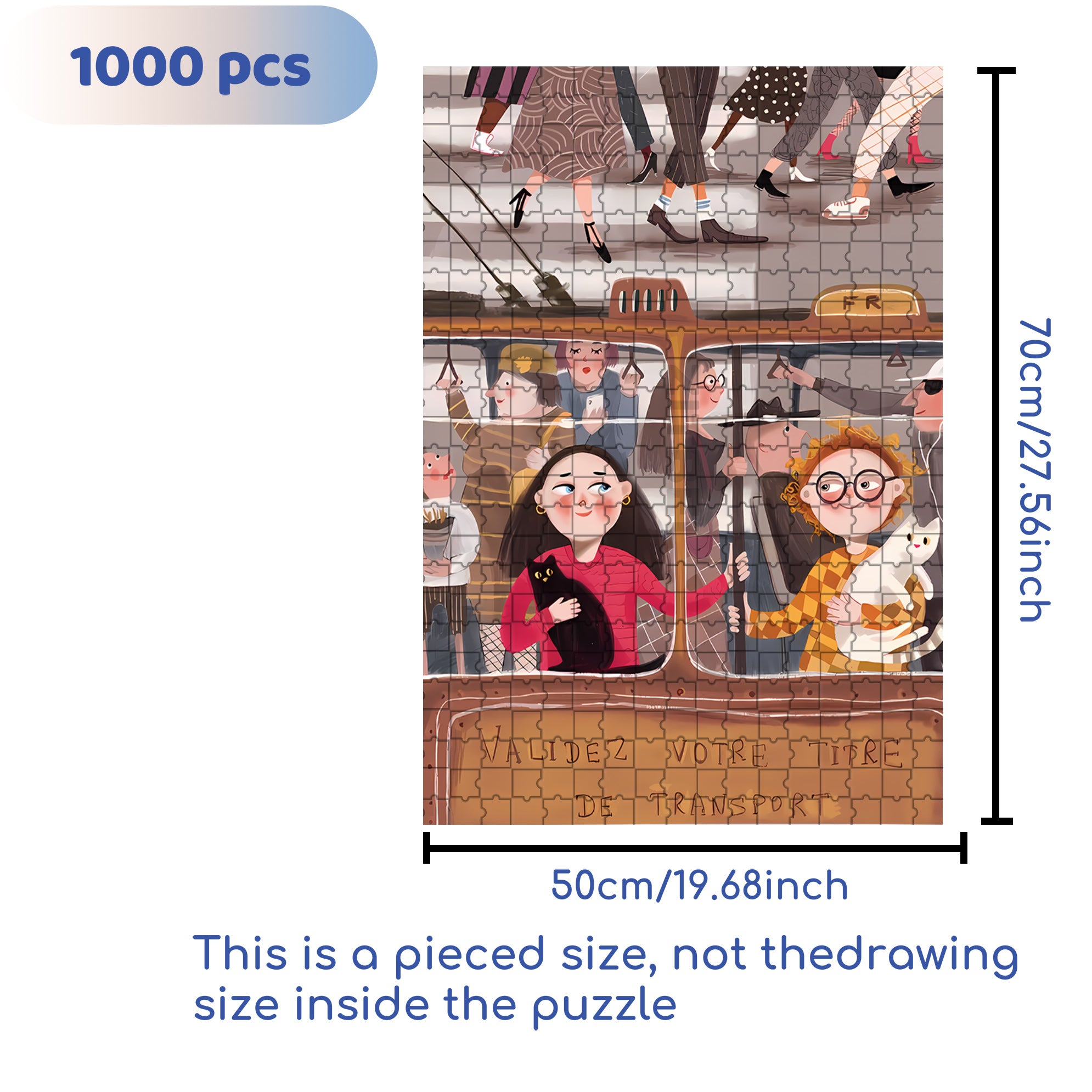 On The Bus 500pcs/1000pcs Jigsaw Puzzle, Scratch-Resistant, Interactive Family Game & Brain-Boosting DIY Decor, Perfect for Halloween, Christmas & New Year Gifts, Family Puzzle Game