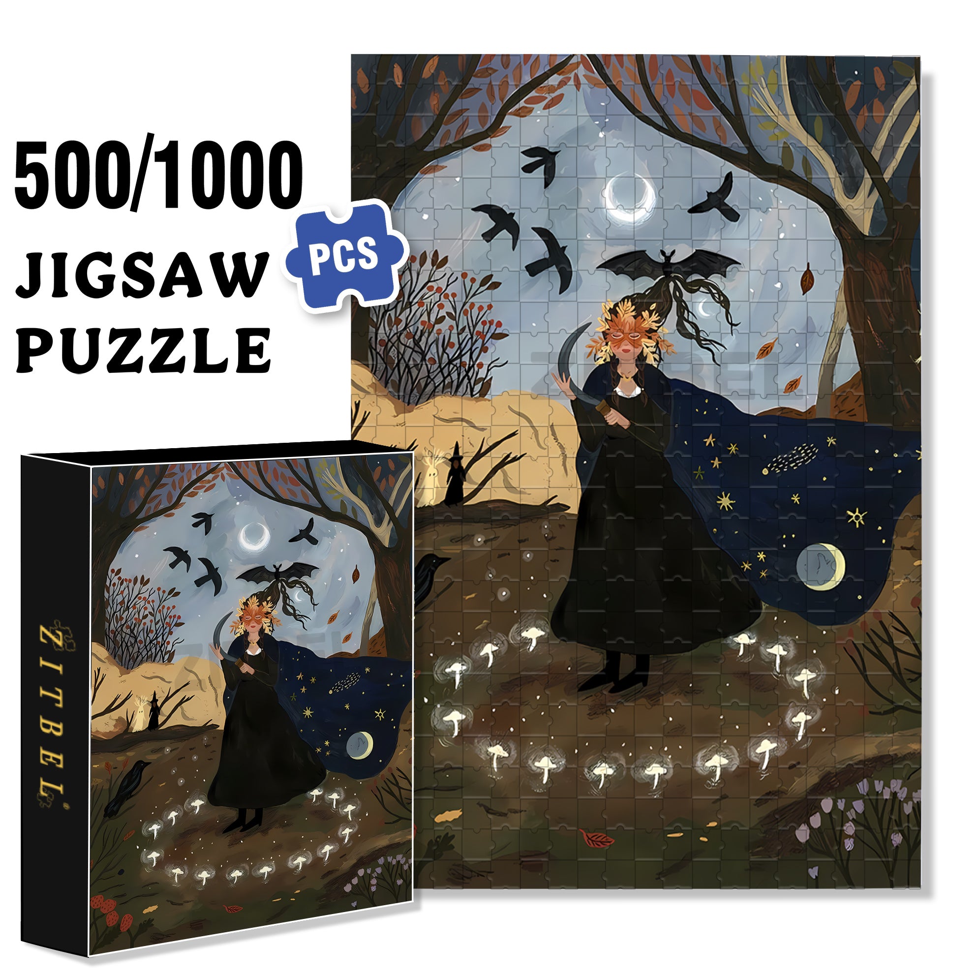 Spellcasting 500pcs/1000pcs Jigsaw Puzzle, Scratch-Resistant, Interactive Family Game & Brain-Boosting DIY Decor, Perfect for Halloween, Christmas & New Year Gifts, Family Puzzle Game