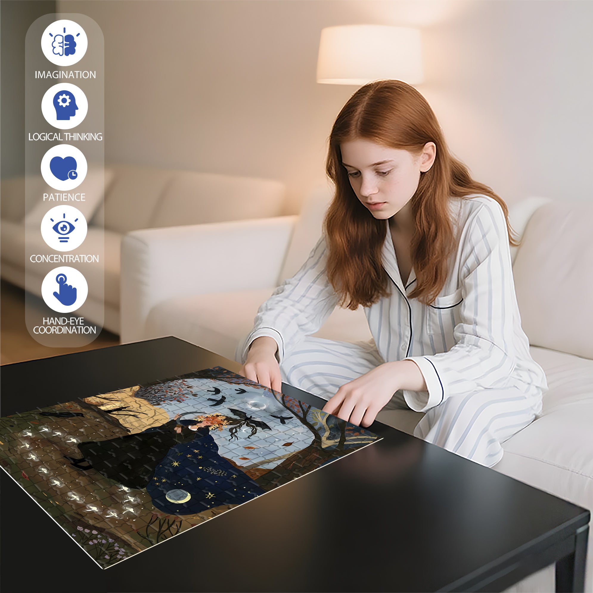 Spellcasting 500pcs/1000pcs Jigsaw Puzzle, Scratch-Resistant, Interactive Family Game & Brain-Boosting DIY Decor, Perfect for Halloween, Christmas & New Year Gifts, Family Puzzle Game