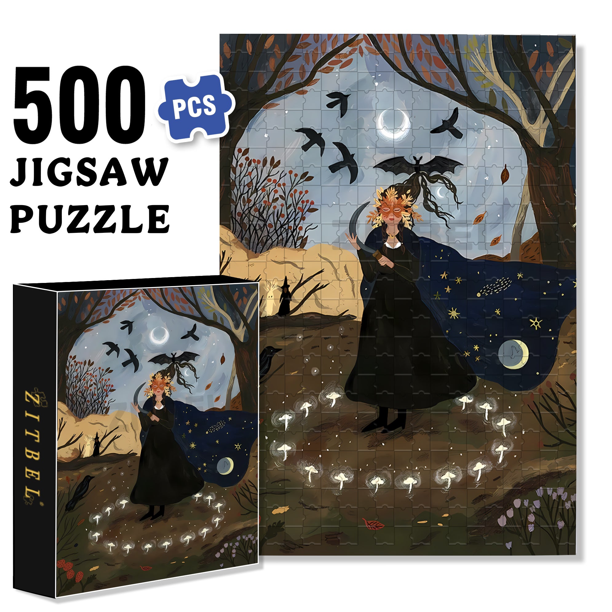 Spellcasting 500pcs/1000pcs Jigsaw Puzzle, Scratch-Resistant, Interactive Family Game & Brain-Boosting DIY Decor, Perfect for Halloween, Christmas & New Year Gifts, Family Puzzle Game