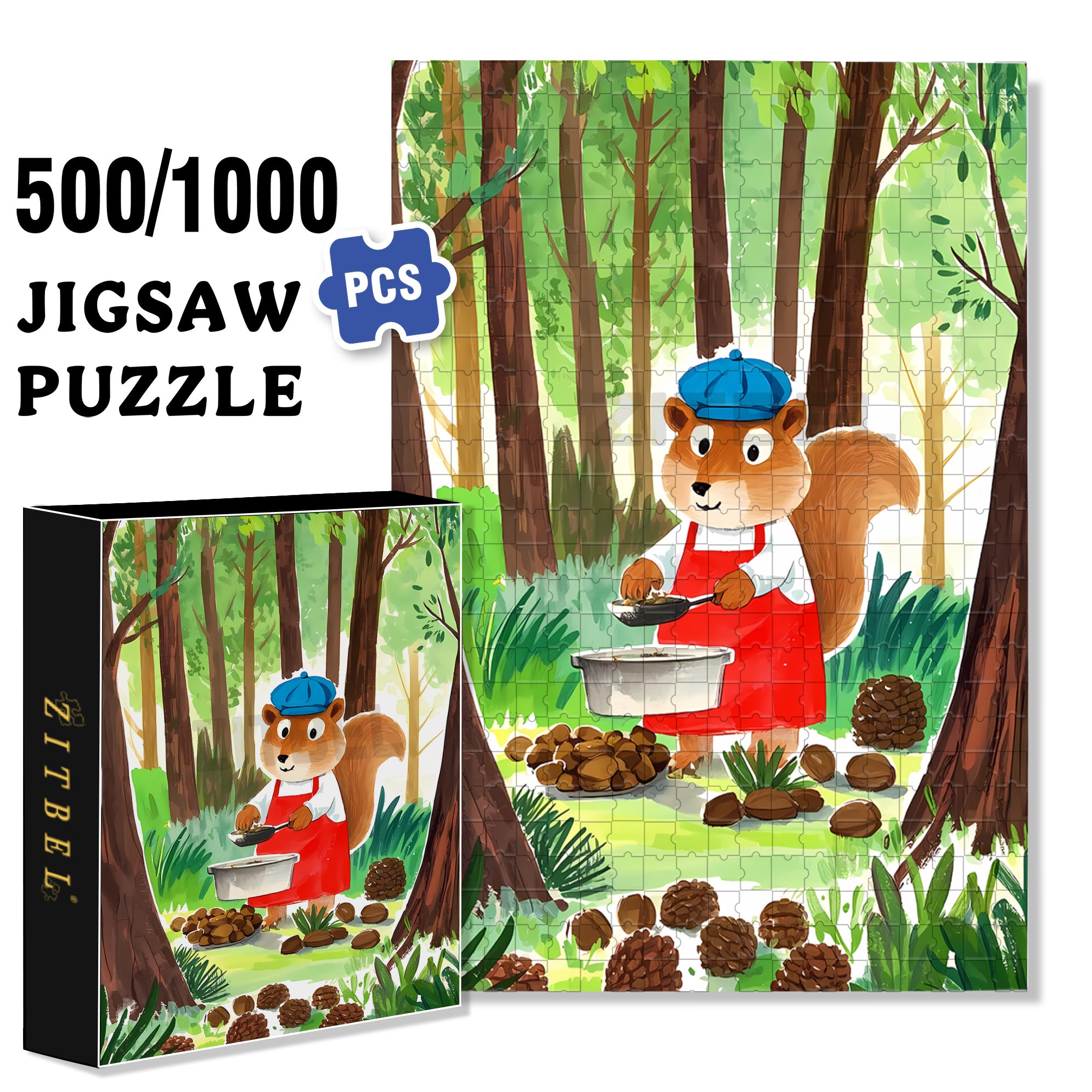 Squirrel Chef 500pcs/1000pcs Jigsaw Puzzle, Scratch-Resistant, Interactive Family Game & Brain-Boosting DIY Decor, Perfect for Halloween, Christmas & New Year Gifts, Family Puzzle Game