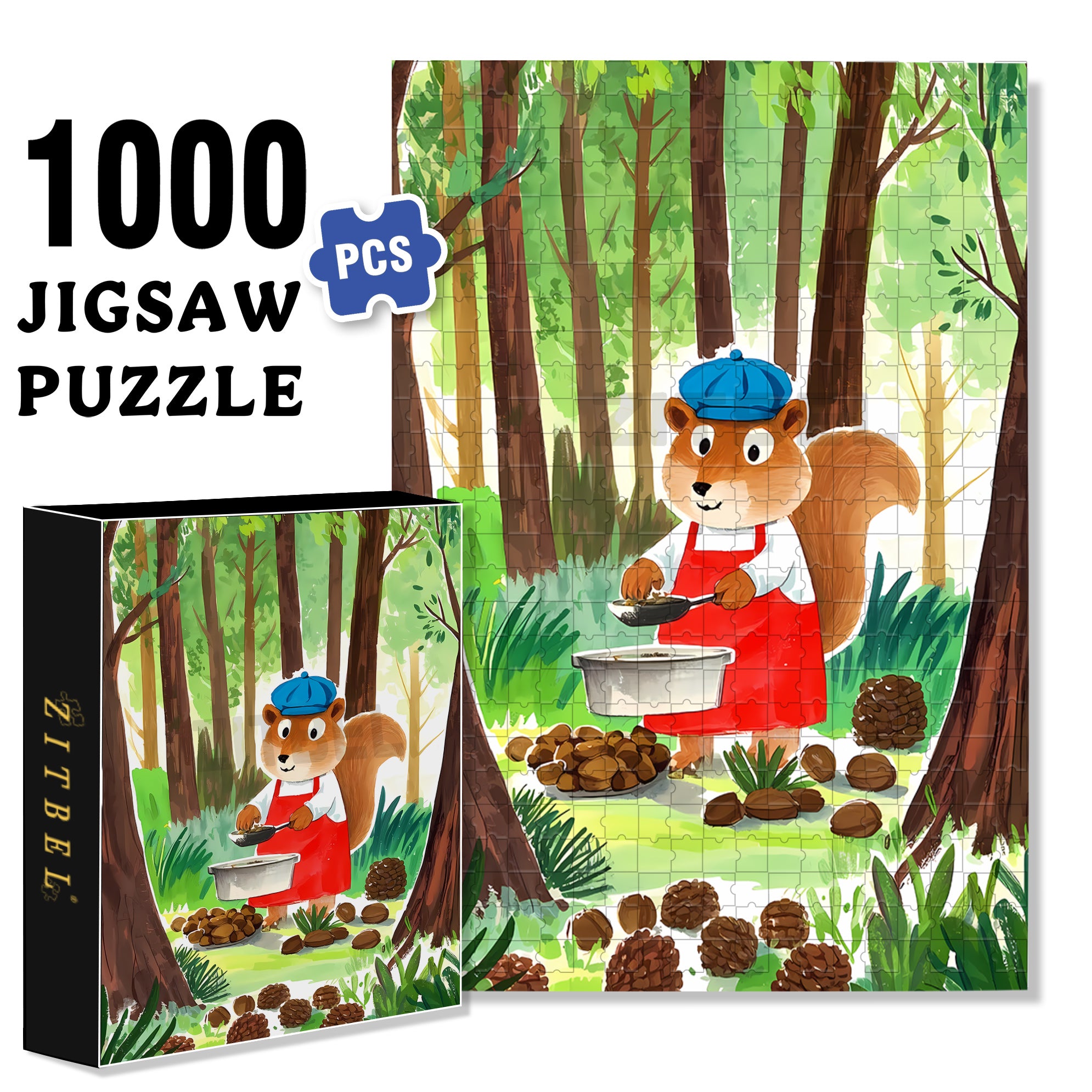 Squirrel Chef 500pcs/1000pcs Jigsaw Puzzle, Scratch-Resistant, Interactive Family Game & Brain-Boosting DIY Decor, Perfect for Halloween, Christmas & New Year Gifts, Family Puzzle Game