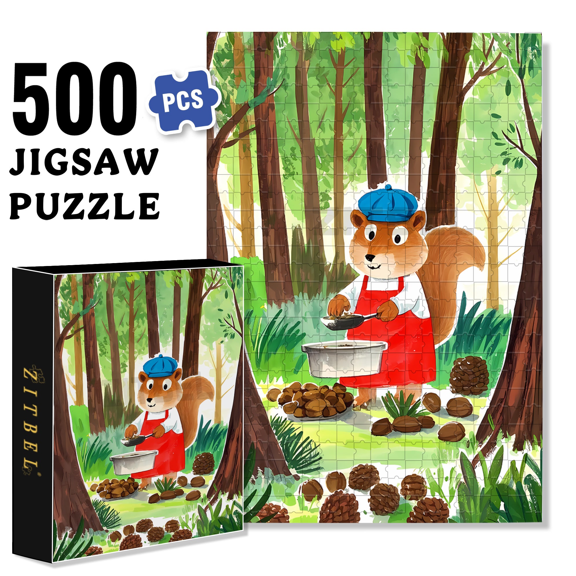 Squirrel Chef 500pcs/1000pcs Jigsaw Puzzle, Scratch-Resistant, Interactive Family Game & Brain-Boosting DIY Decor, Perfect for Halloween, Christmas & New Year Gifts, Family Puzzle Game