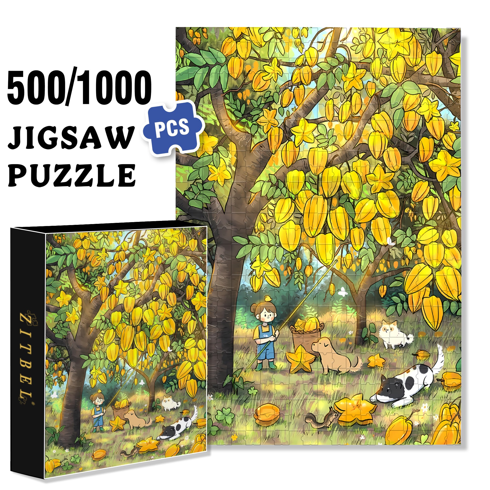 Star Fruit. 500pcs/1000pcs Jigsaw Puzzle, Scratch-Resistant, Interactive Family Game & Brain-Boosting DIY Decor, Perfect for Halloween, Christmas & New Year Gifts, Family Puzzle Game
