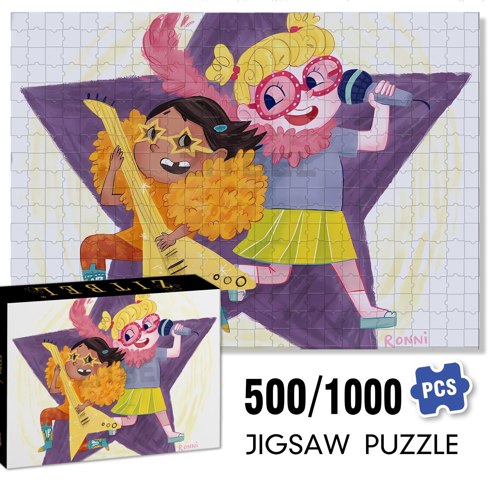 Superstar And Rockstar 500pcs/1000pcs Jigsaw Puzzle, Scratch-Resistant, Interactive Family Game & Brain-Boosting DIY Decor, Perfect for Halloween, Christmas & New Year Gifts, Family Puzzle Game
