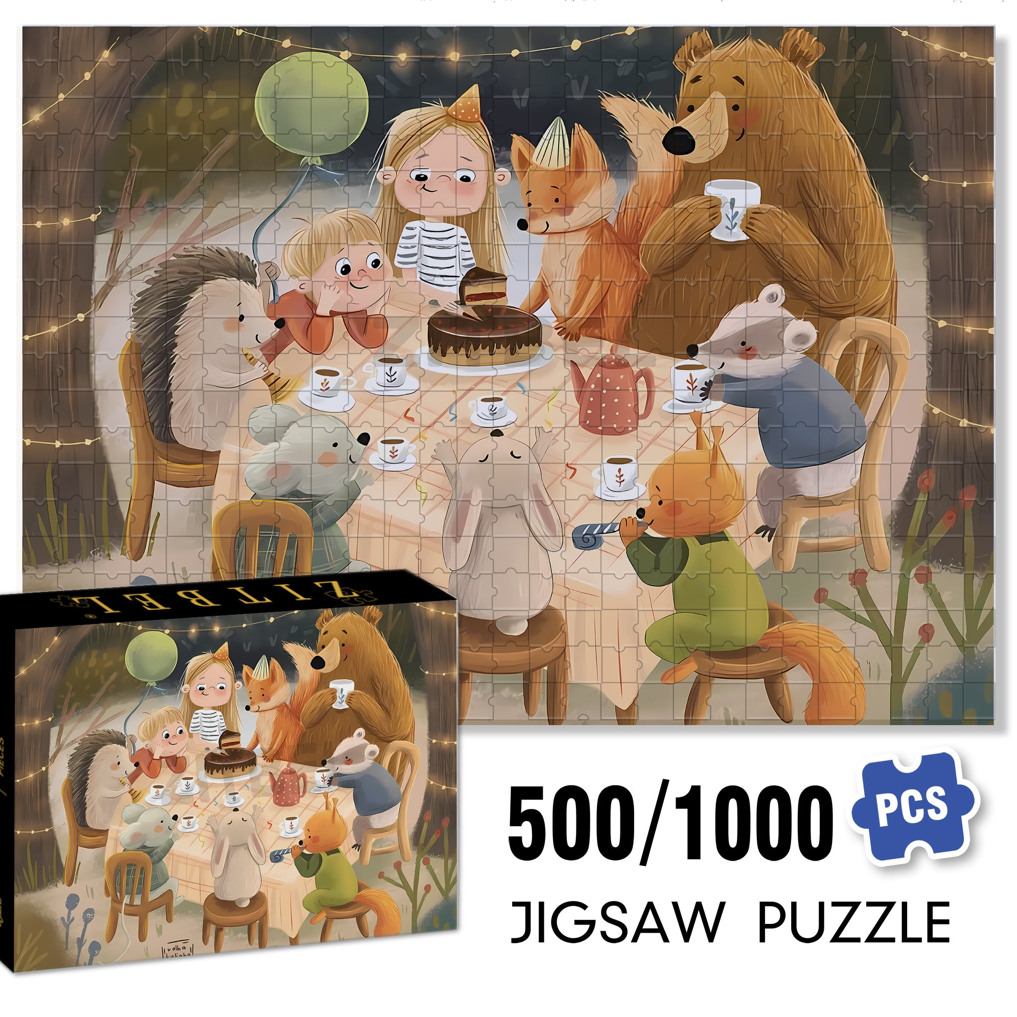 The Fox's Birthday 500pcs/1000pcs Jigsaw Puzzle, Scratch-Resistant, Interactive Family Game & Brain-Boosting DIY Decor, Perfect for Halloween, Christmas & New Year Gifts, Family Puzzle Game