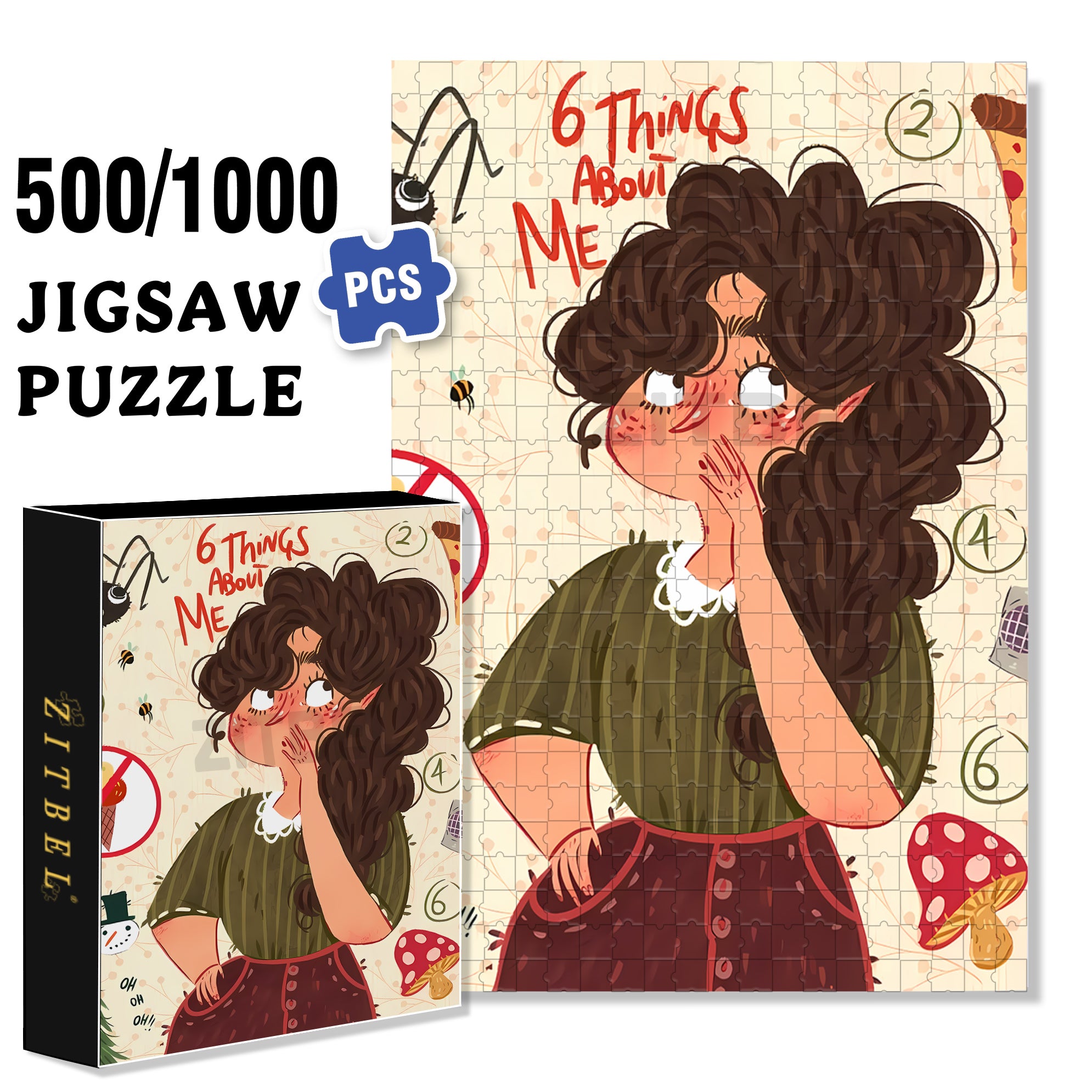 Things About Me 500pcs/1000pcs Jigsaw Puzzle, Scratch-Resistant, Interactive Family Game & Brain-Boosting DIY Decor, Perfect for Halloween, Christmas & New Year Gifts, Family Puzzle Game