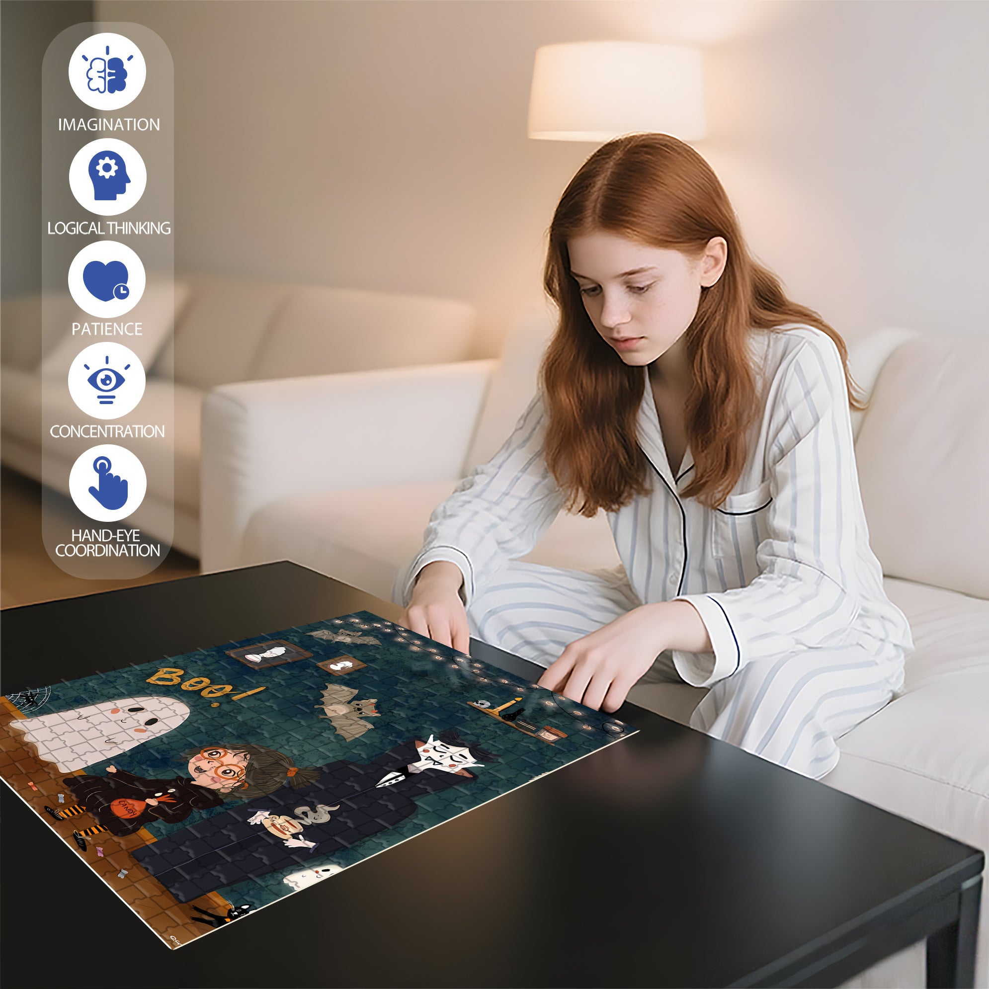 Warm Hospitality 500pcs/1000pcs Jigsaw Puzzle, Scratch-Resistant, Interactive Family Game & Brain-Boosting DIY Decor, Perfect for Halloween, Christmas & New Year Gifts, Family Puzzle Game
