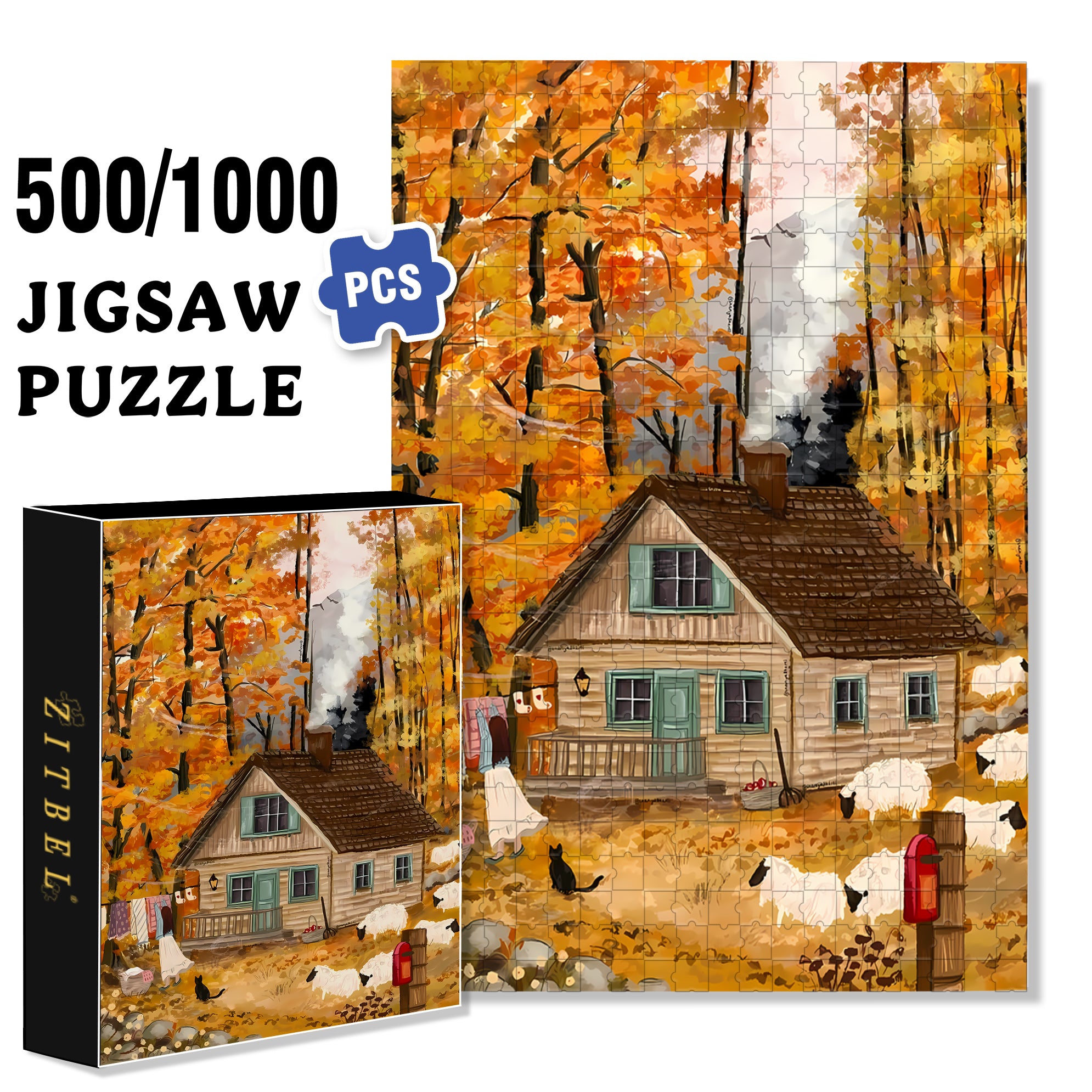 Autumn Wind Blows 500pcs/1000pcs Jigsaw Puzzle, Scratch-Resistant, Interactive Family Game & Brain-Boosting DIY Decor, Perfect for Halloween, Christmas & New Year Gifts, Family Puzzle Game