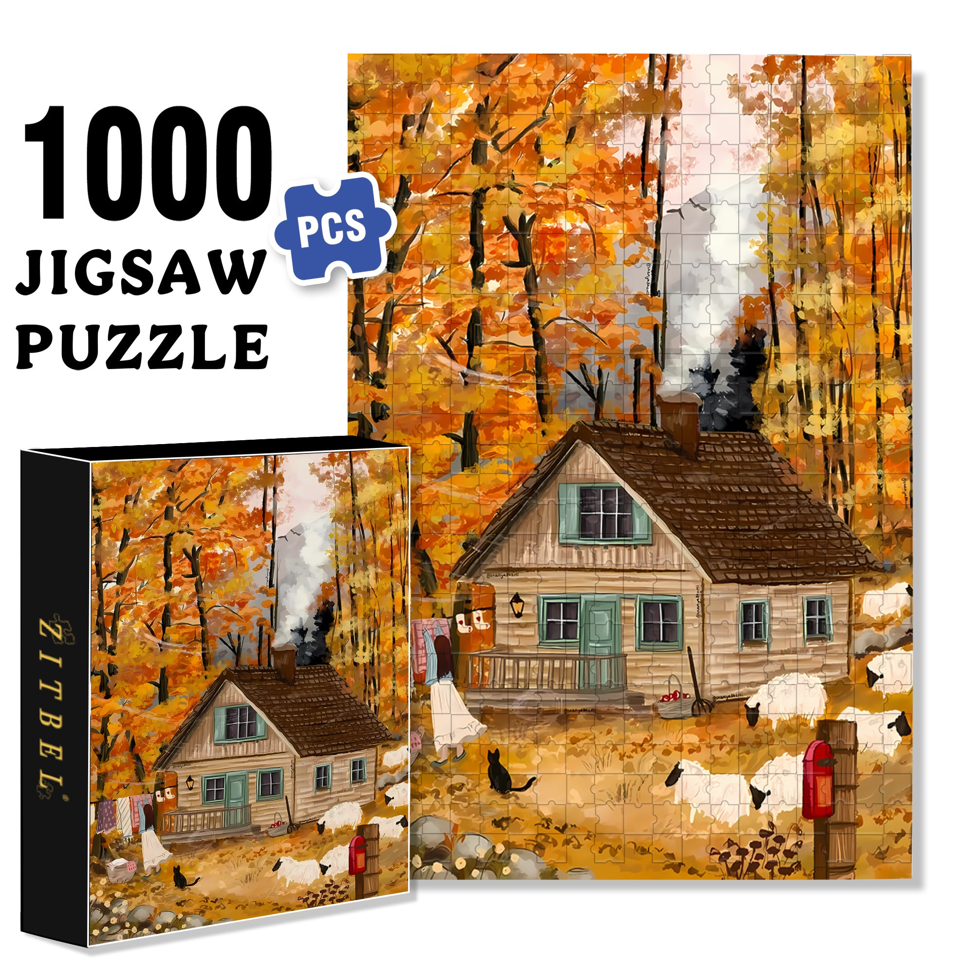 Autumn Wind Blows 500pcs/1000pcs Jigsaw Puzzle, Scratch-Resistant, Interactive Family Game & Brain-Boosting DIY Decor, Perfect for Halloween, Christmas & New Year Gifts, Family Puzzle Game