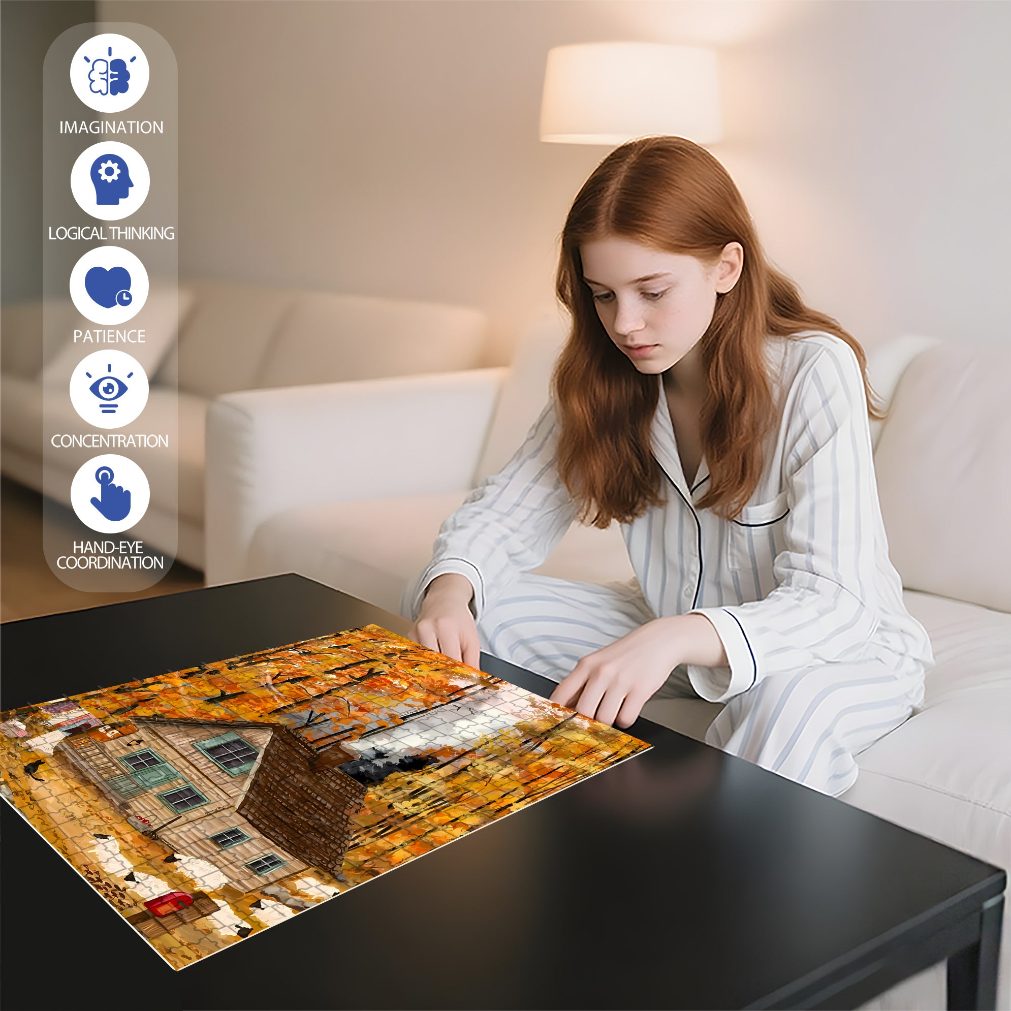 Autumn Wind Blows 500pcs/1000pcs Jigsaw Puzzle, Scratch-Resistant, Interactive Family Game & Brain-Boosting DIY Decor, Perfect for Halloween, Christmas & New Year Gifts, Family Puzzle Game