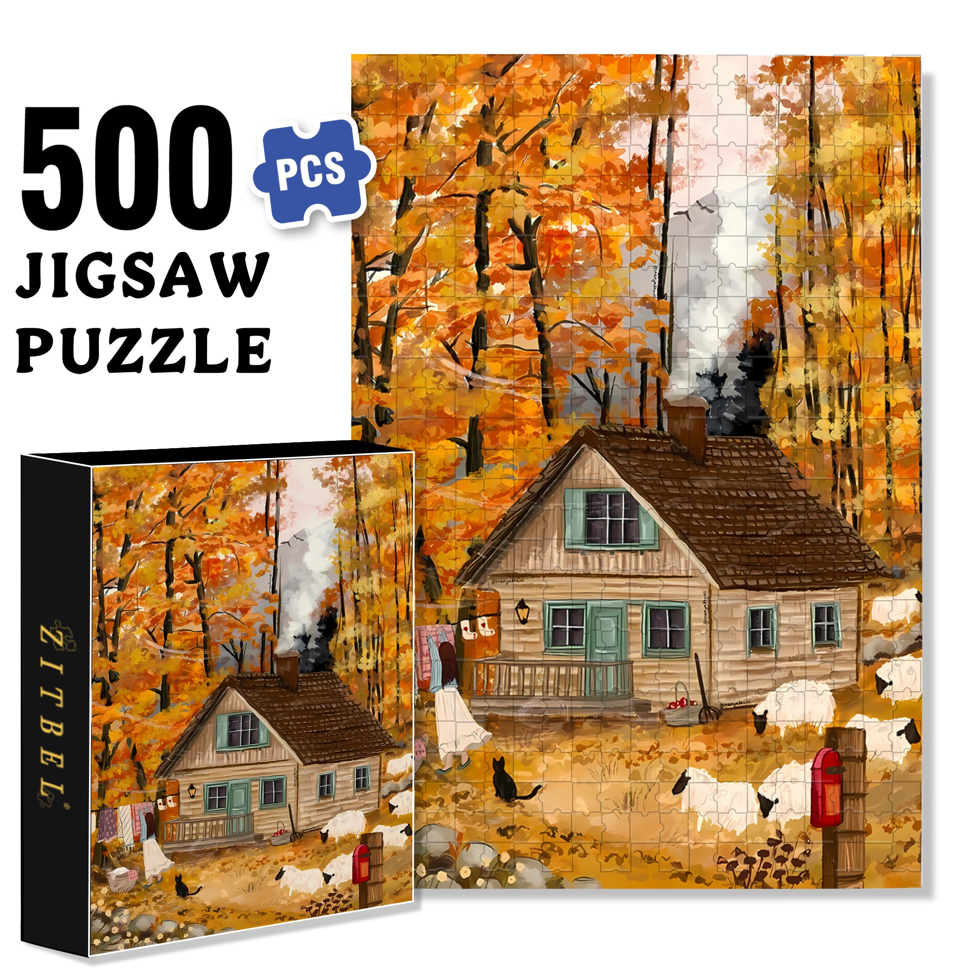 Autumn Wind Blows 500pcs/1000pcs Jigsaw Puzzle, Scratch-Resistant, Interactive Family Game & Brain-Boosting DIY Decor, Perfect for Halloween, Christmas & New Year Gifts, Family Puzzle Game