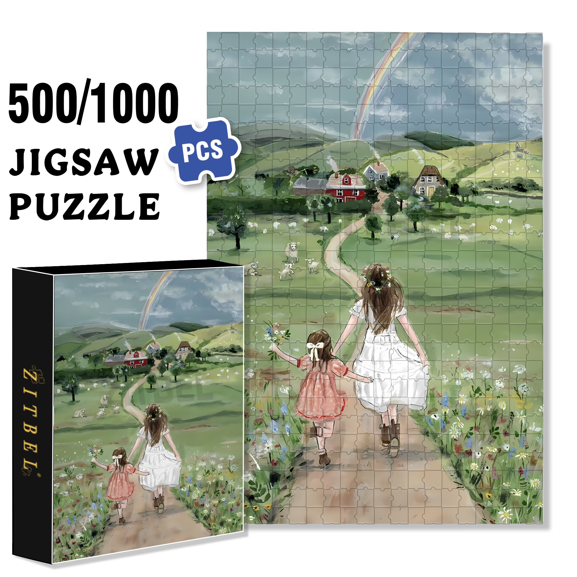 Beautiful Rainbow 500pcs/1000pcs Jigsaw Puzzle, Scratch-Resistant, Interactive Family Game & Brain-Boosting DIY Decor, Perfect for Halloween, Christmas & New Year Gifts, Family Puzzle Game