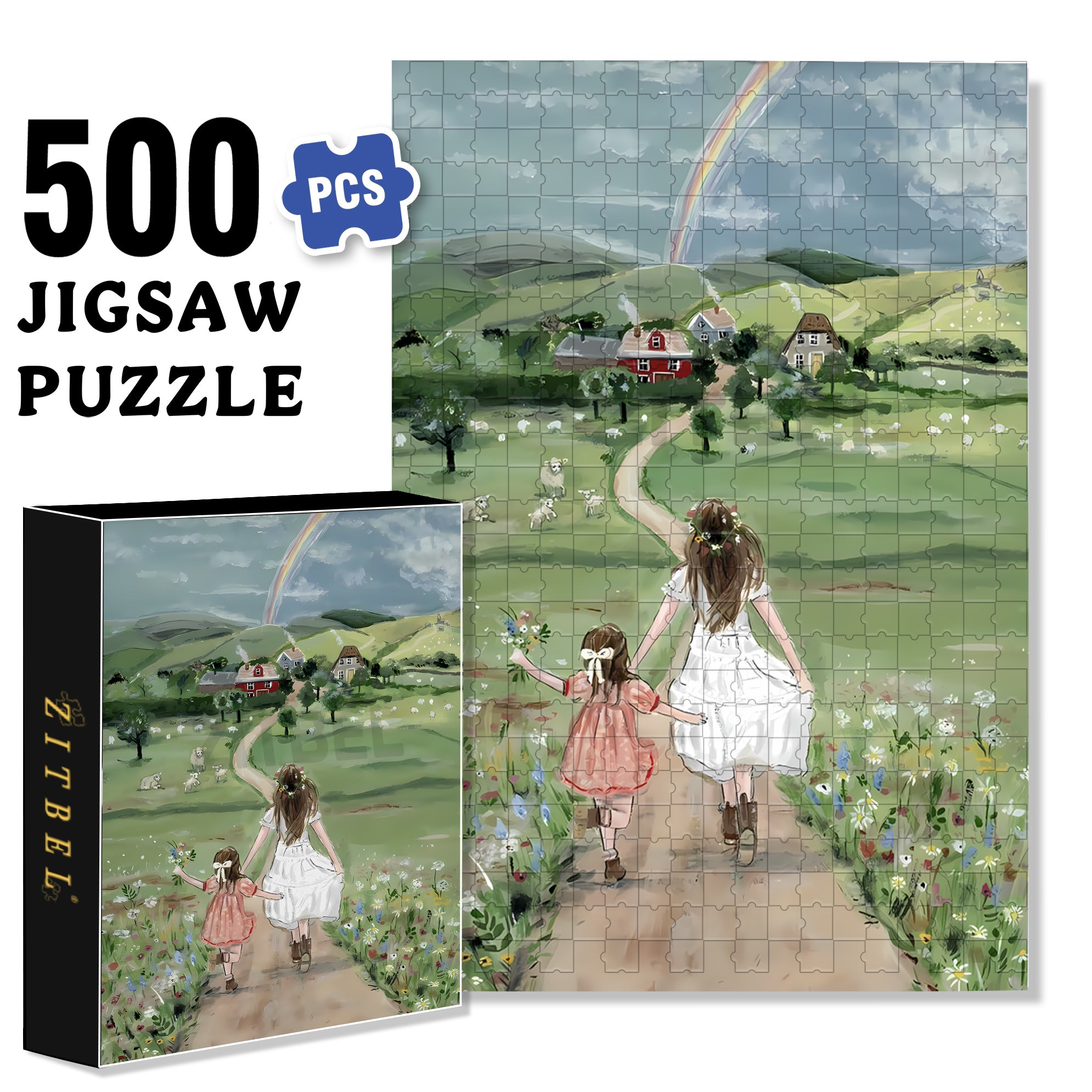 Beautiful Rainbow 500pcs/1000pcs Jigsaw Puzzle, Scratch-Resistant, Interactive Family Game & Brain-Boosting DIY Decor, Perfect for Halloween, Christmas & New Year Gifts, Family Puzzle Game