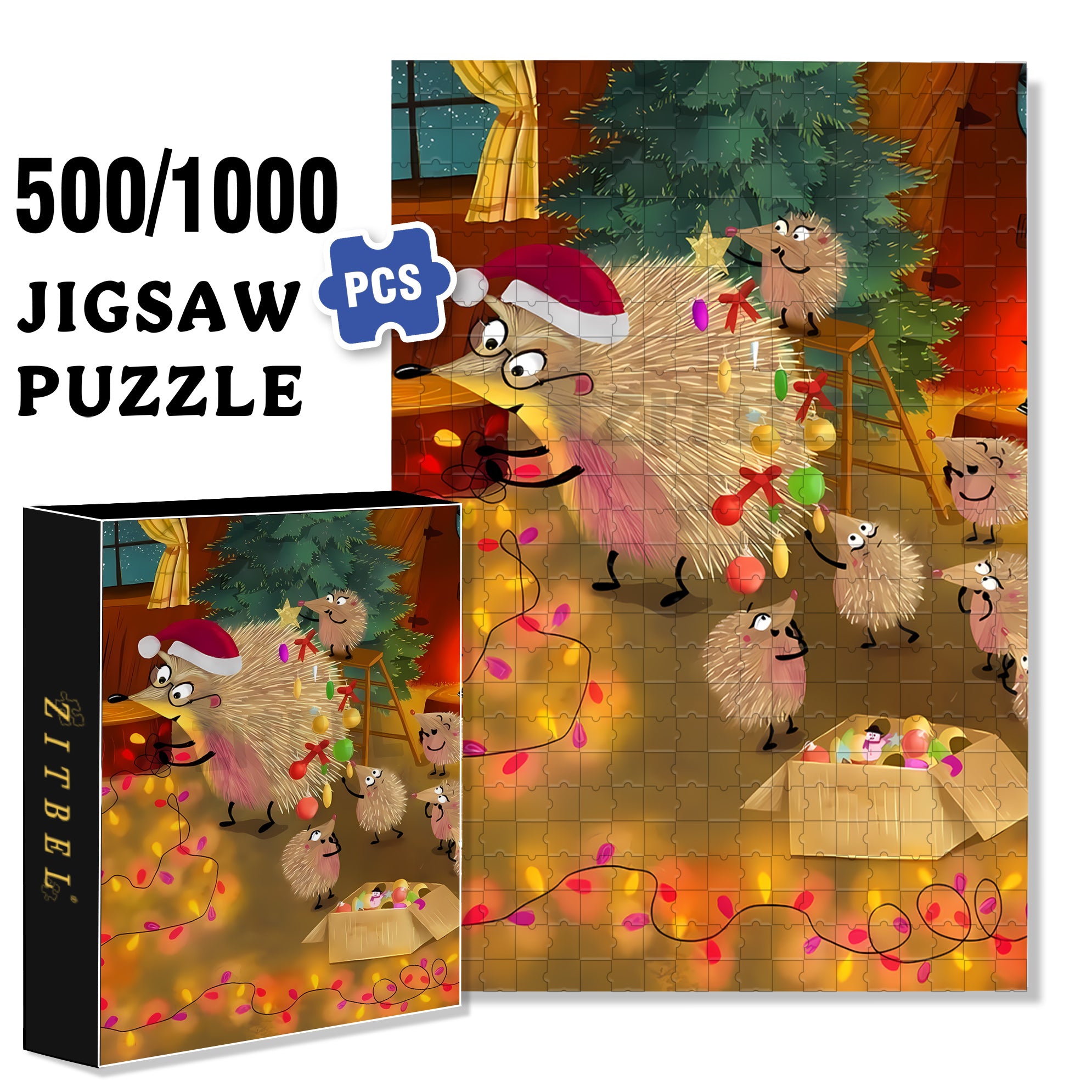 Christmas Lights 500pcs/1000pcs Jigsaw Puzzle, Scratch-Resistant, Interactive Family Game & Brain-Boosting DIY Decor, Perfect for Halloween, Christmas & New Year Gifts, Family Puzzle Game