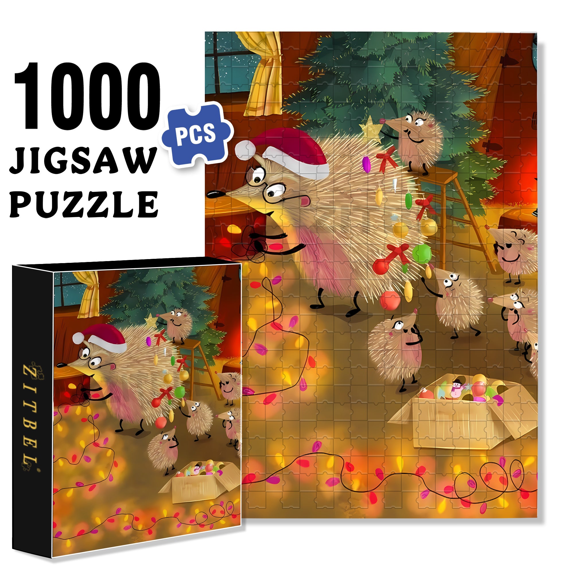 Christmas Lights 500pcs/1000pcs Jigsaw Puzzle, Scratch-Resistant, Interactive Family Game & Brain-Boosting DIY Decor, Perfect for Halloween, Christmas & New Year Gifts, Family Puzzle Game