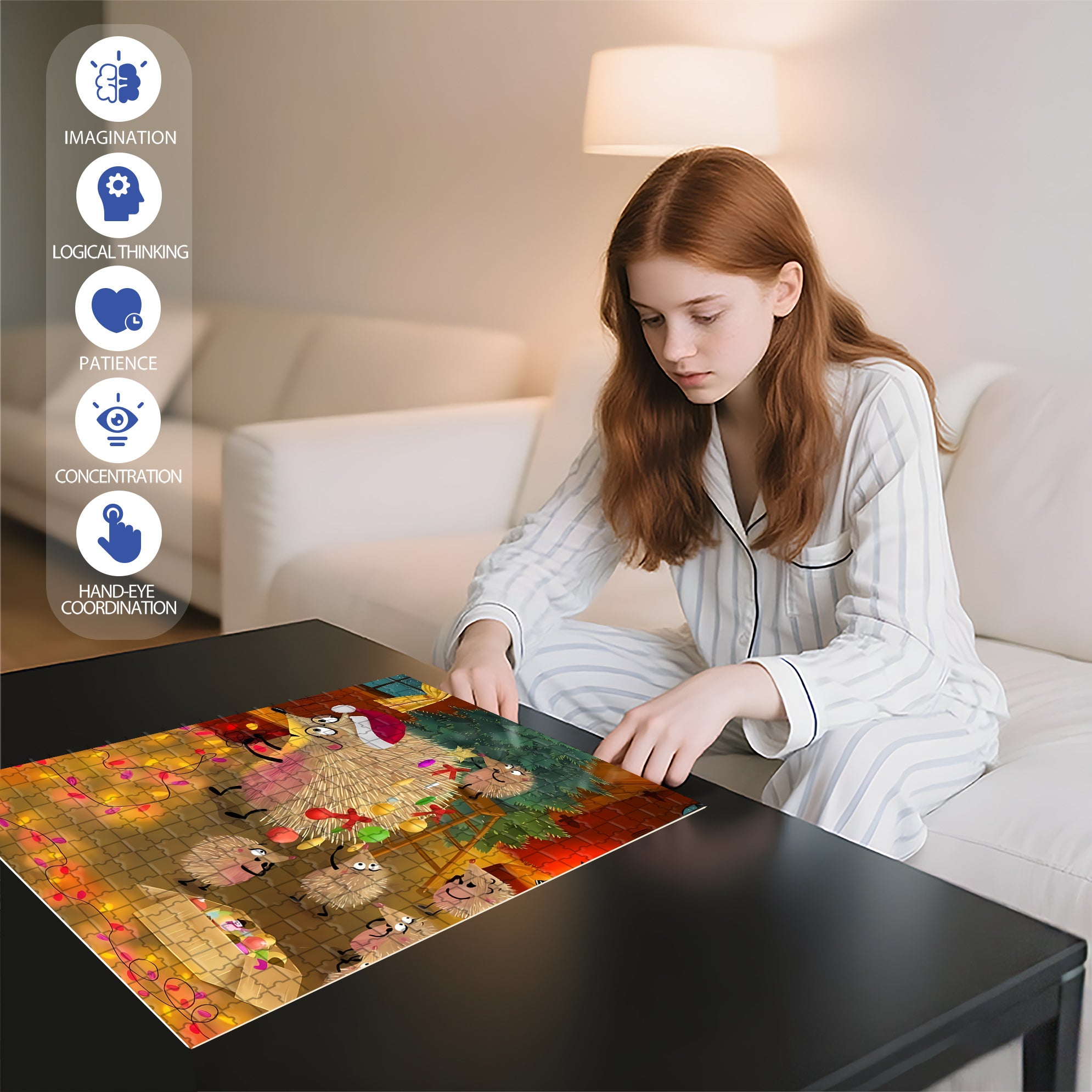 Christmas Lights 500pcs/1000pcs Jigsaw Puzzle, Scratch-Resistant, Interactive Family Game & Brain-Boosting DIY Decor, Perfect for Halloween, Christmas & New Year Gifts, Family Puzzle Game